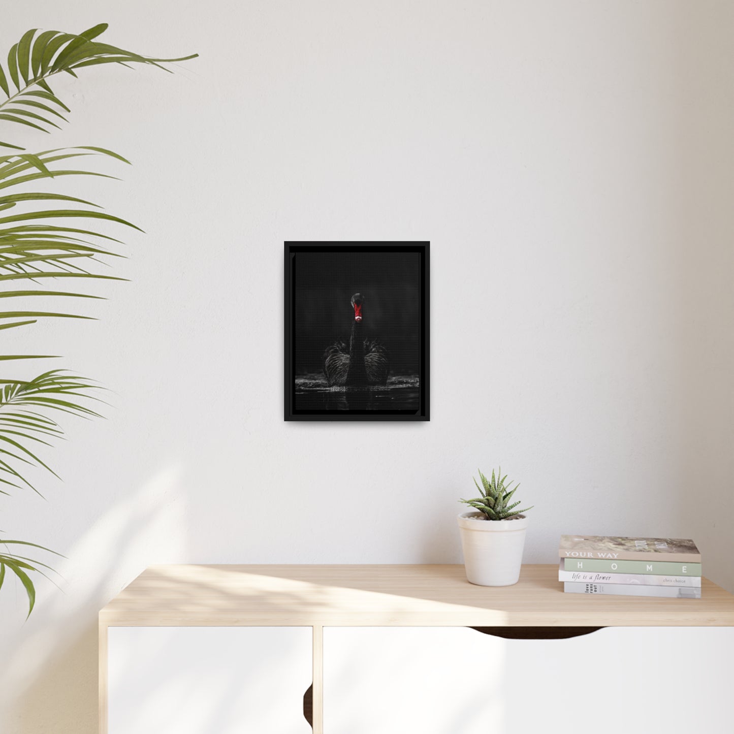 Black Swan Matte Canvas, Black Frame