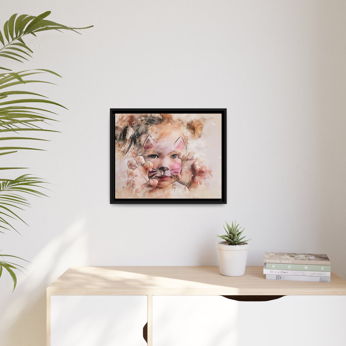 Baby Girl Cat Matte Canvas, Black Frame