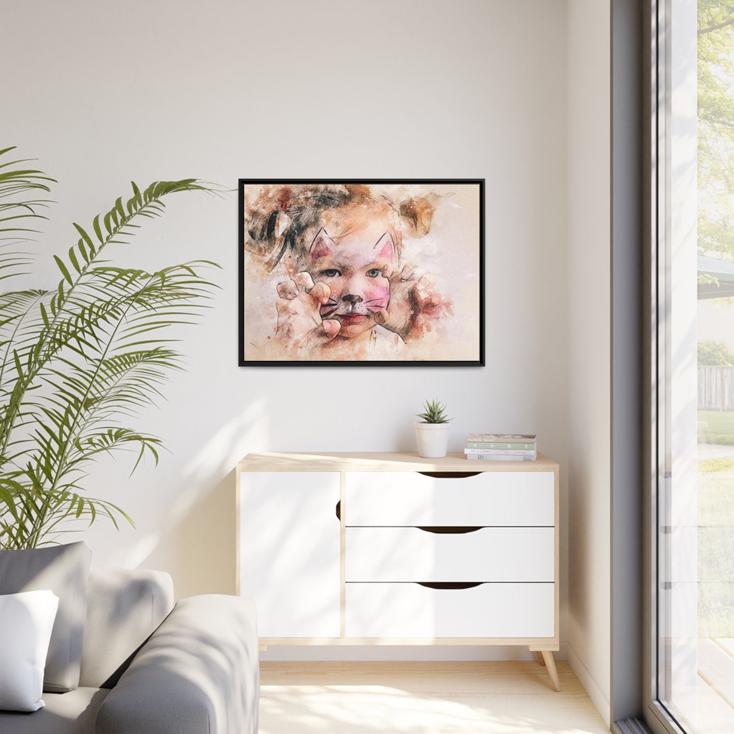 Baby Girl Cat Matte Canvas, Black Frame