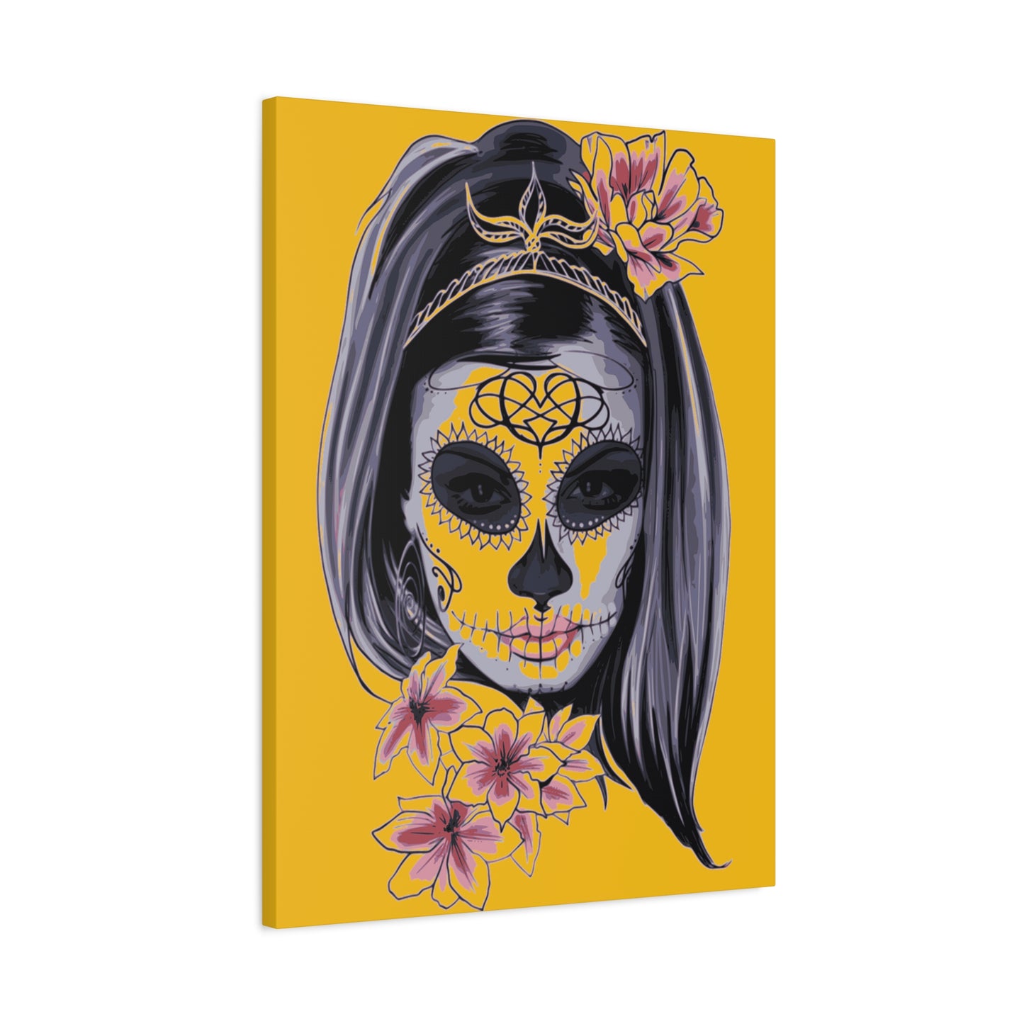 Lady Dead Mask Yellow Matte Canvas, Stretched, 1.25"