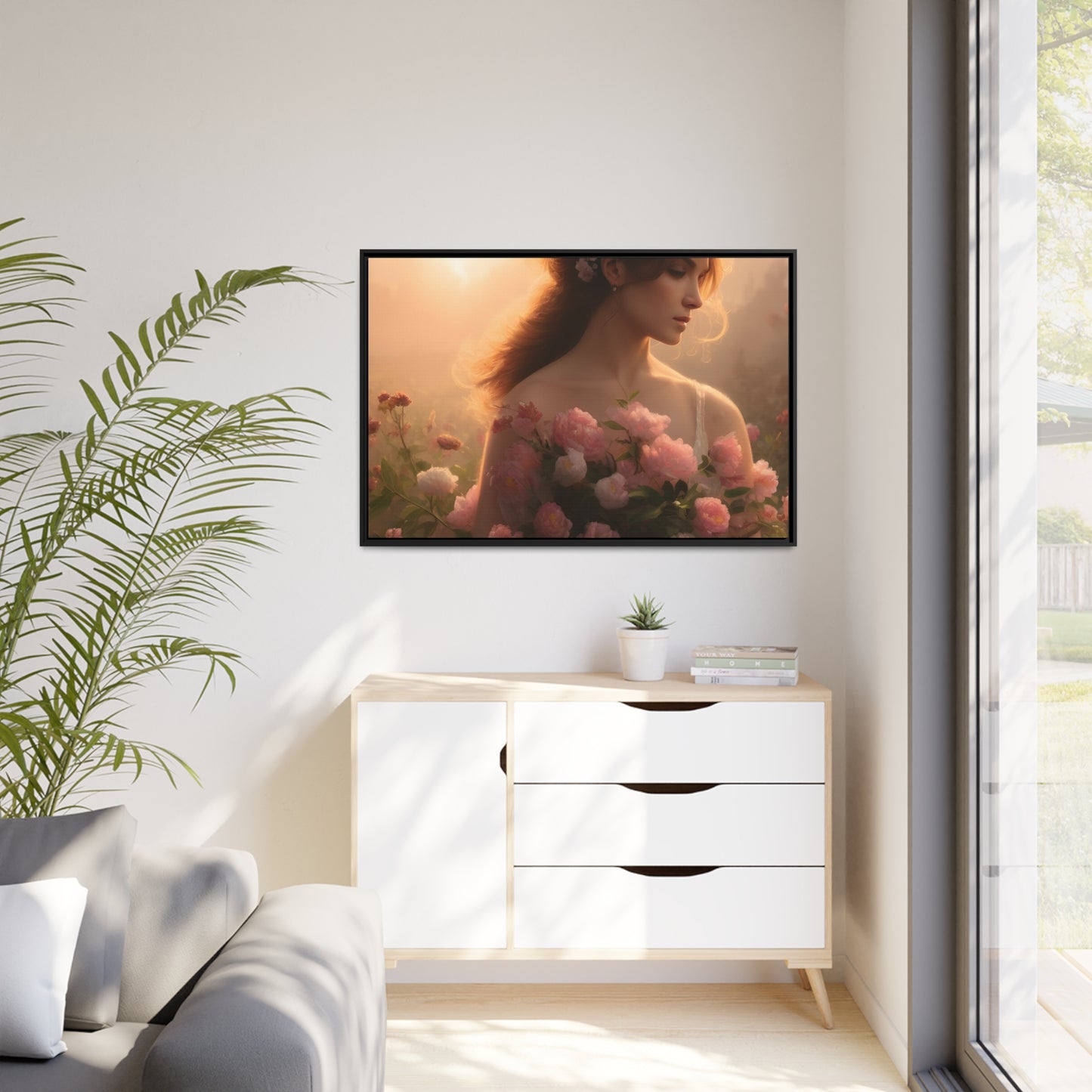 Women Roses Matte Canvas, Black Frame