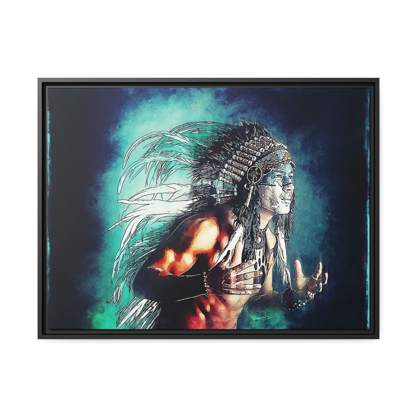 First Nation Man Matte Canvas, Black Frame