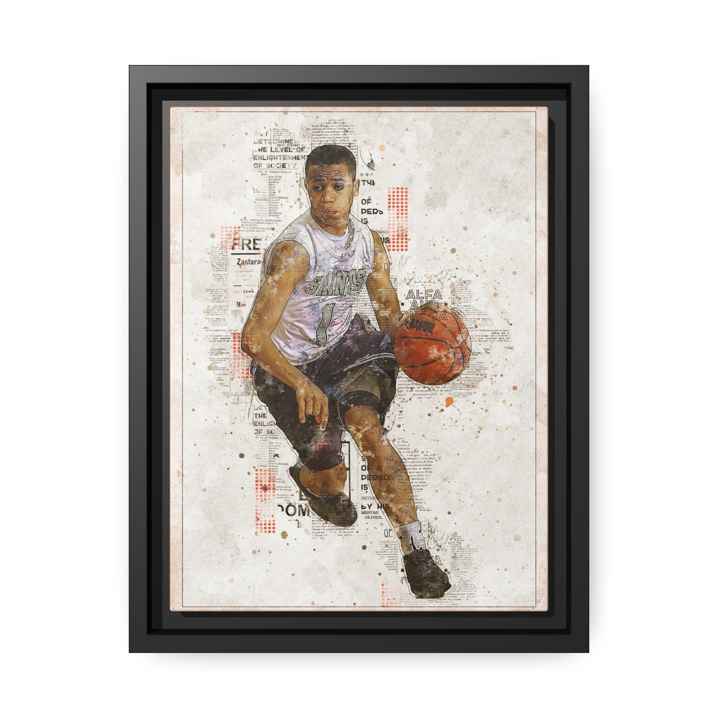 Basket Ball Matte Canvas, Black Frame