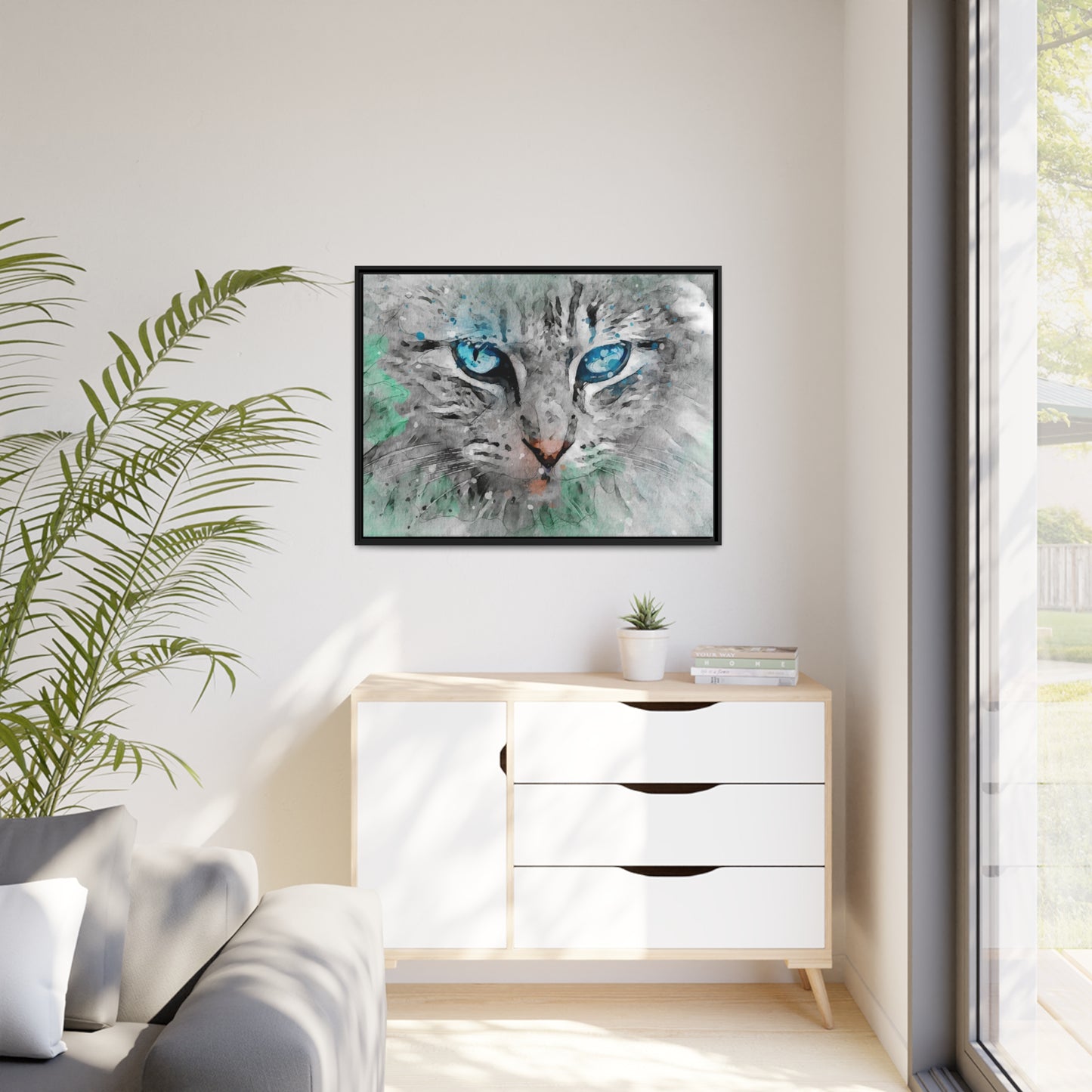 Cat Matte Canvas, Black Frame