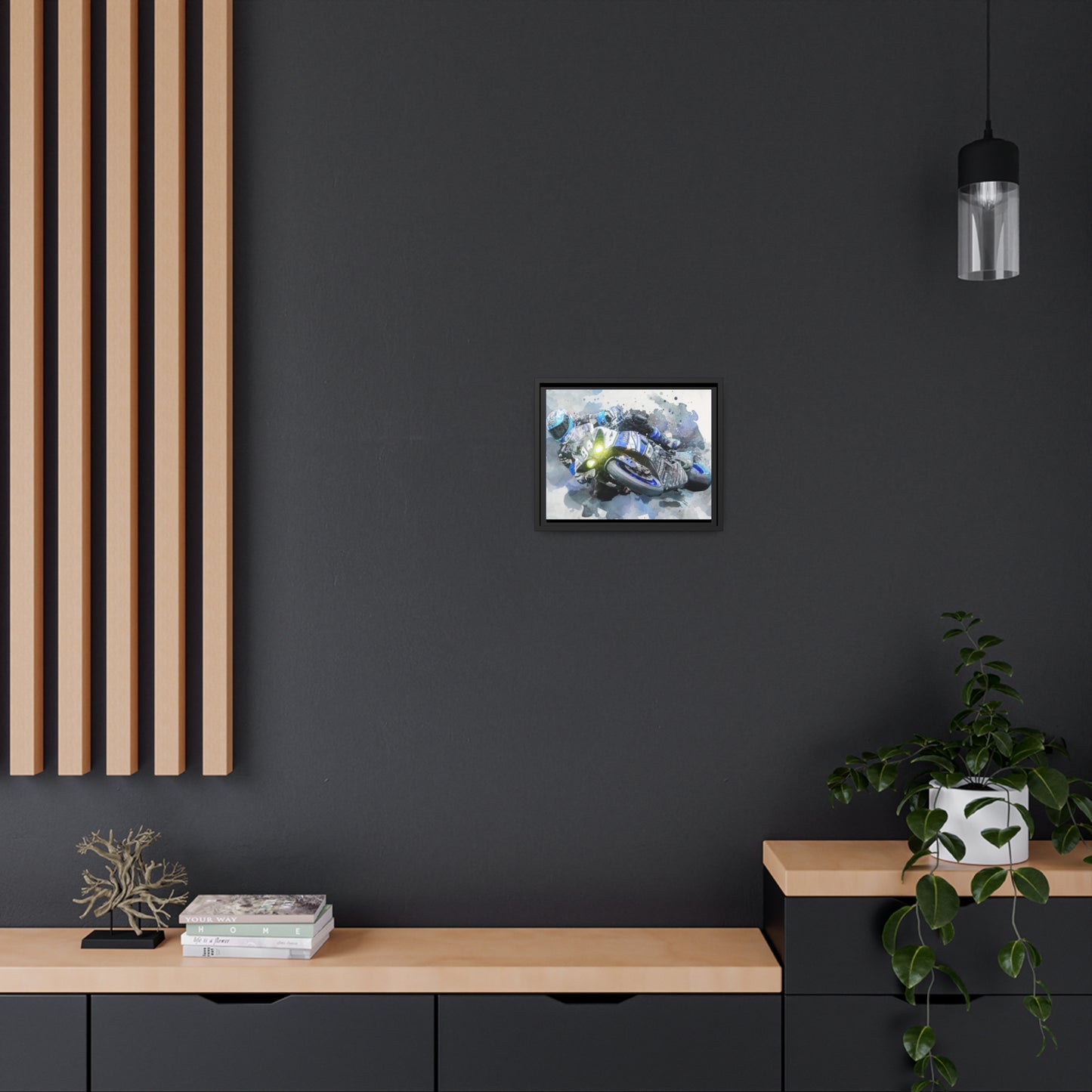 Motorcycle Race Matte Canvas, Black Frame