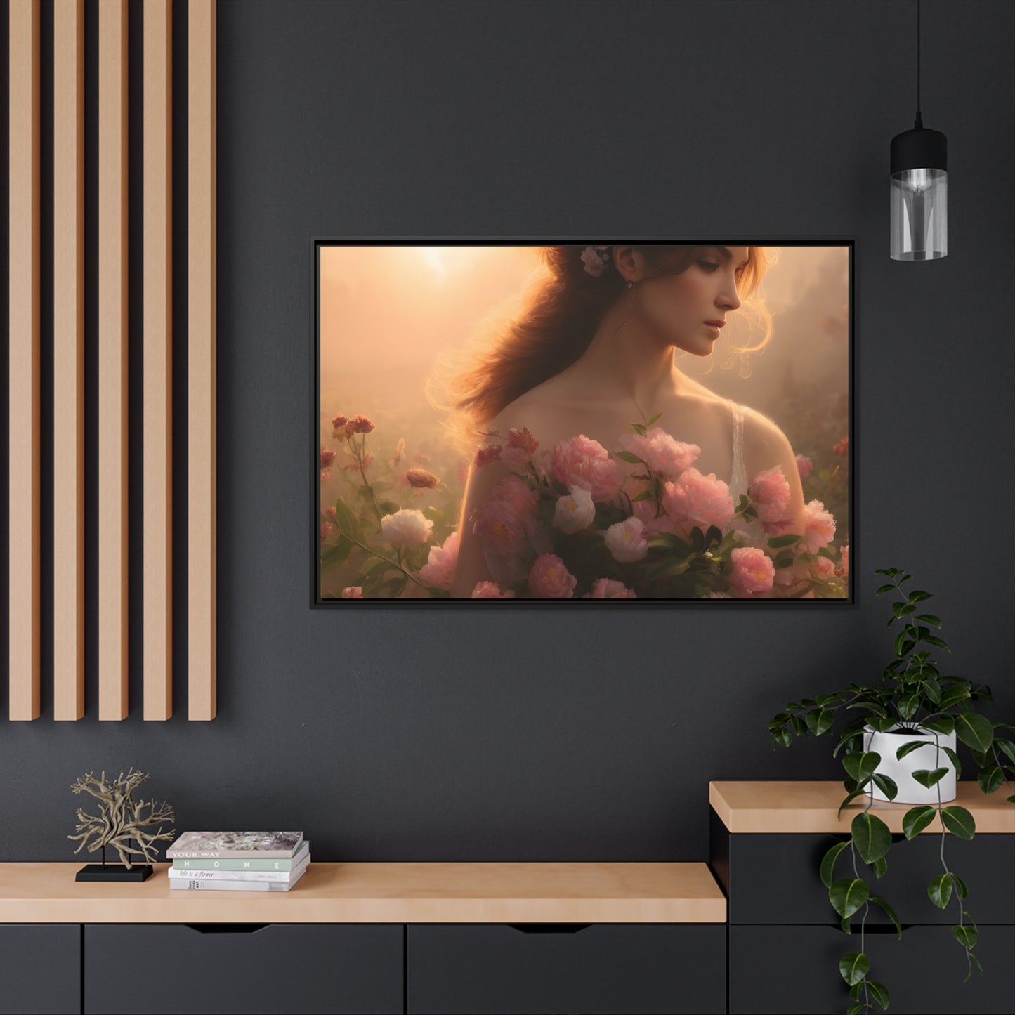 Women Roses Matte Canvas, Black Frame