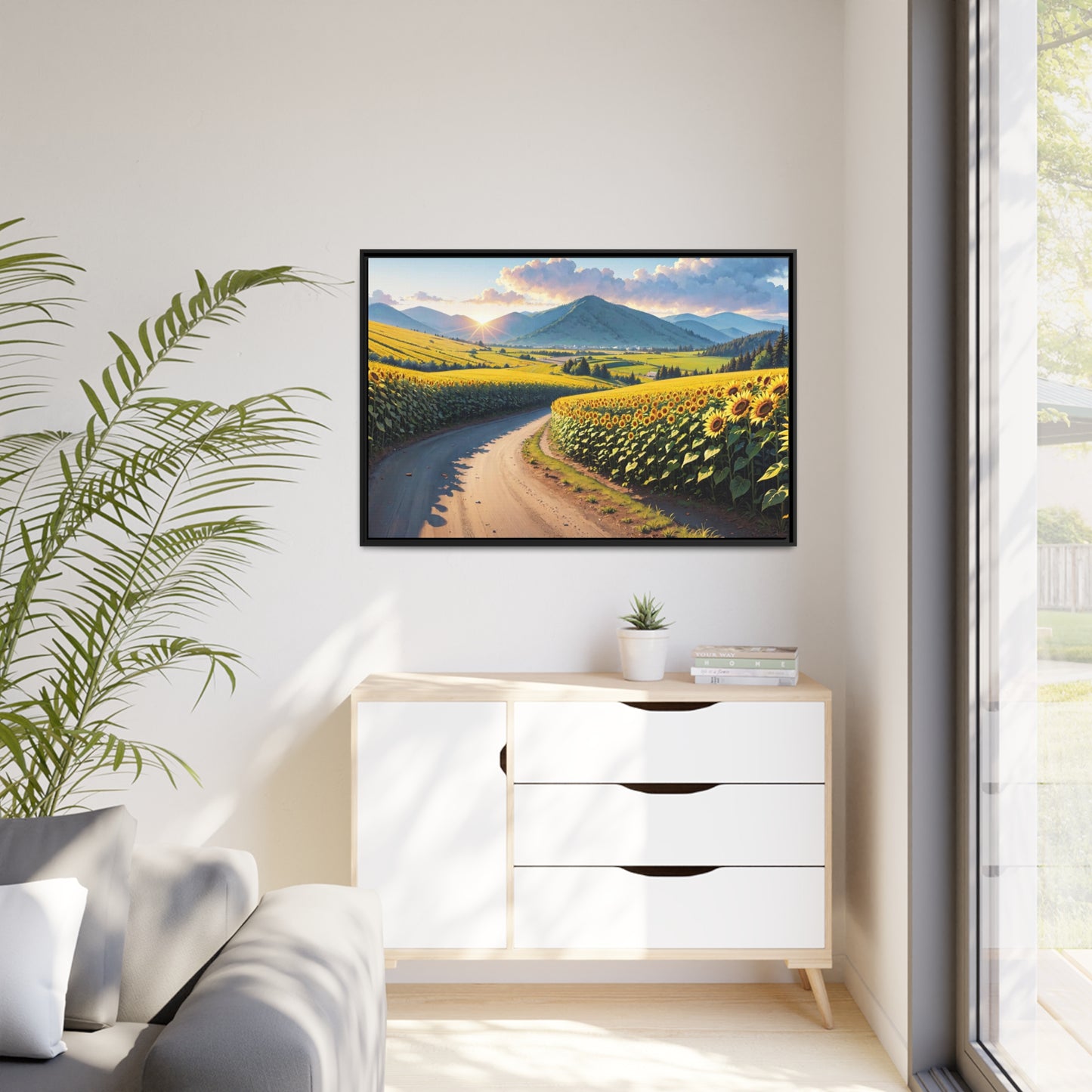 Sunflowers AI Gen Matte Canvas, Black Frame