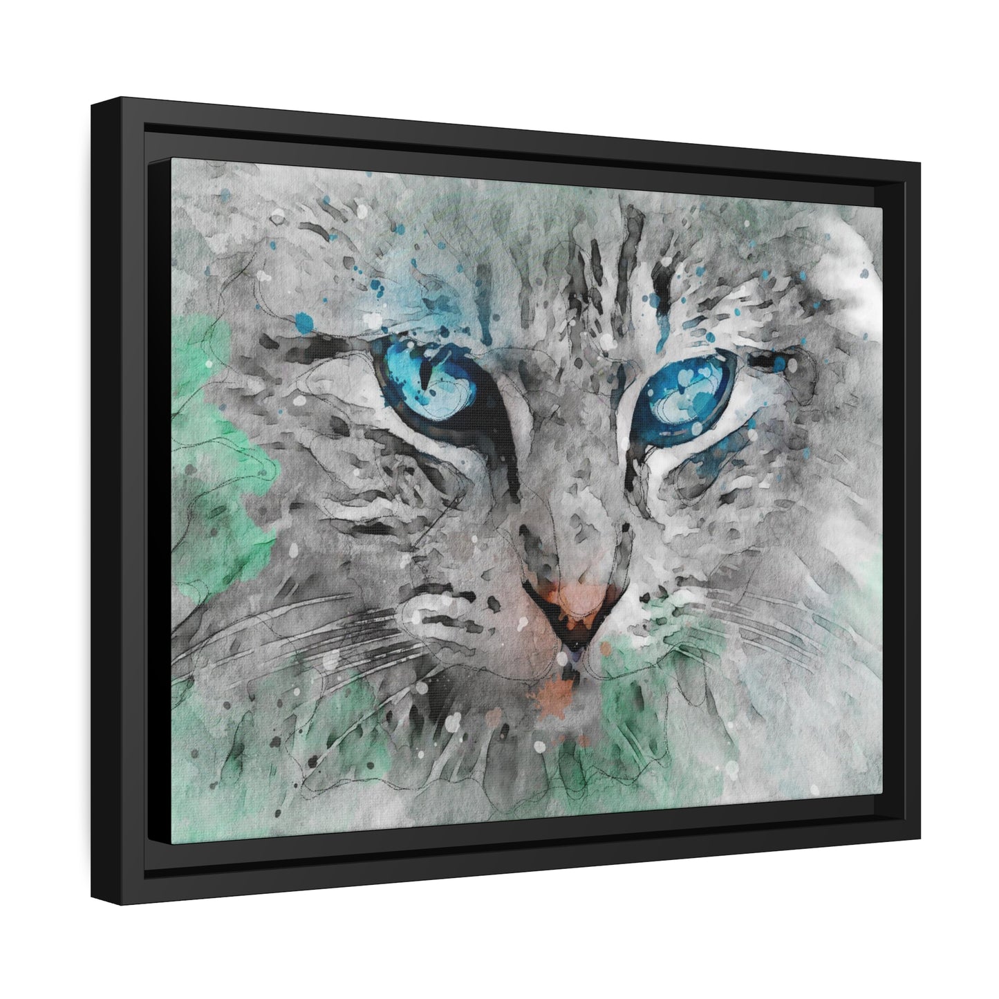 Cat Matte Canvas, Black Frame