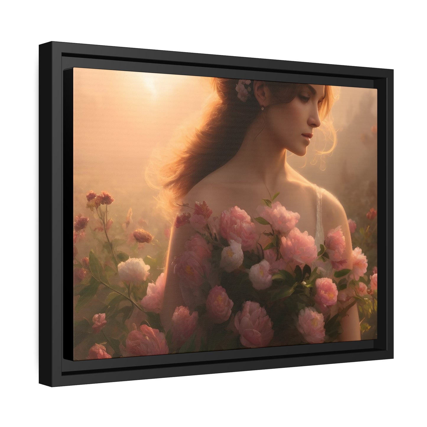 Women Roses Matte Canvas, Black Frame