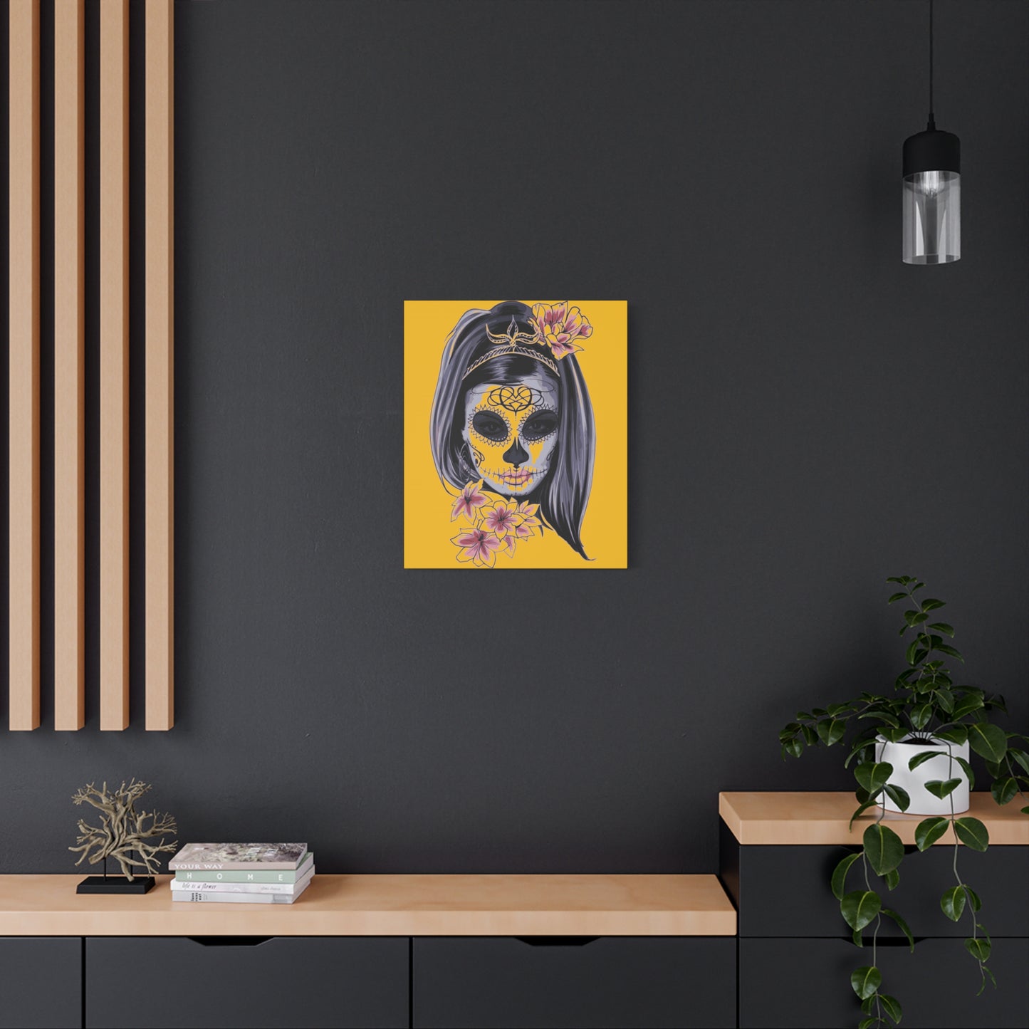Lady Dead Mask Yellow Matte Canvas, Stretched, 1.25"