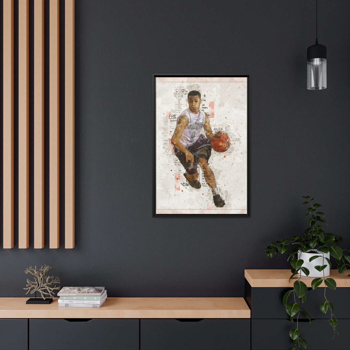 Basket Ball Matte Canvas, Black Frame
