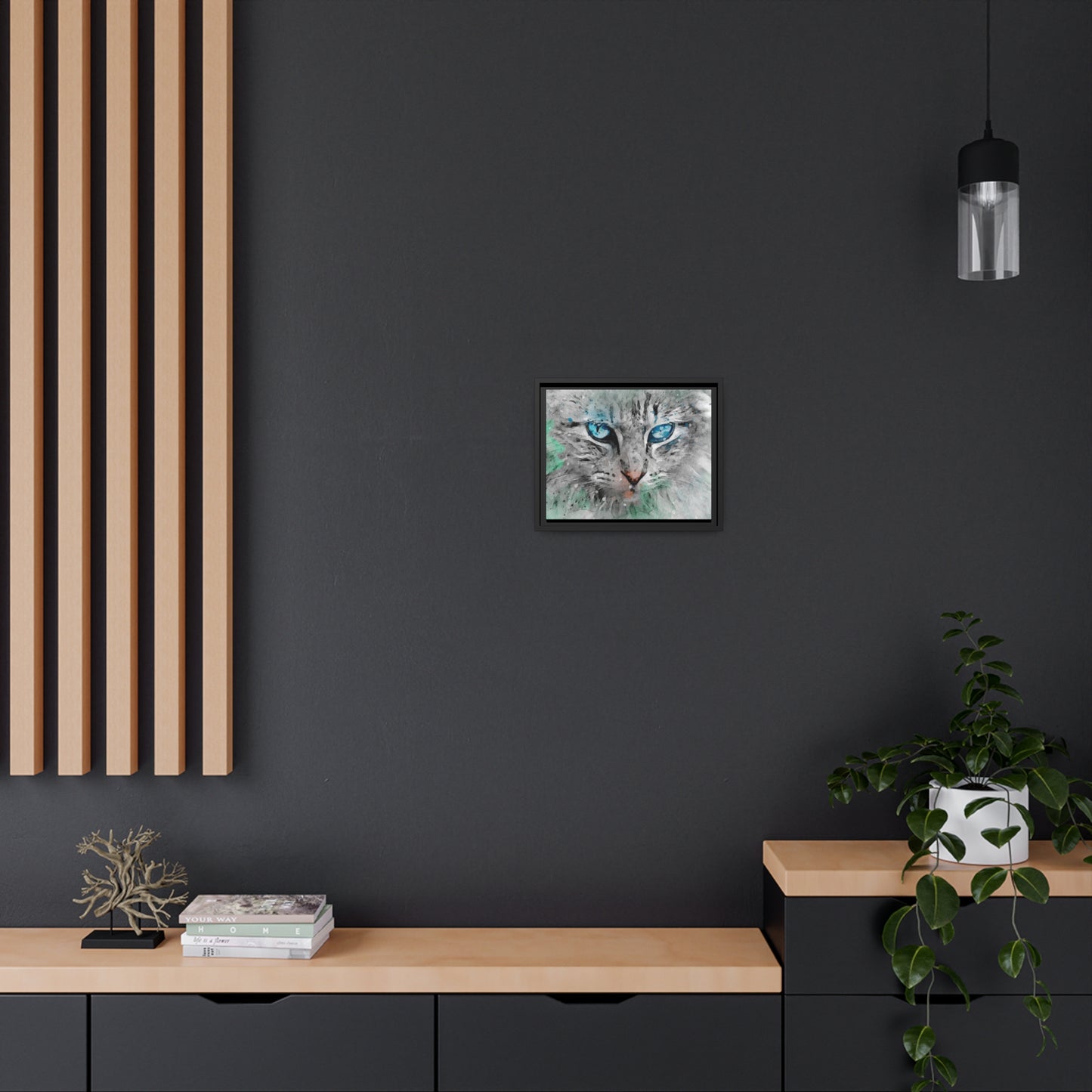 Cat Matte Canvas, Black Frame
