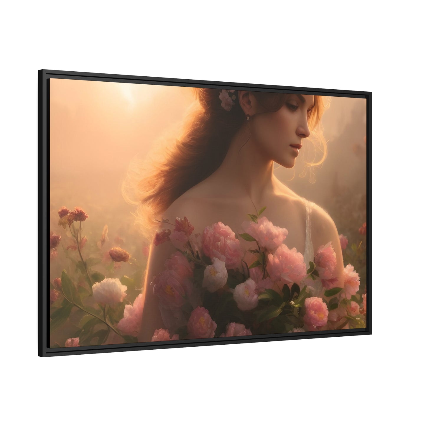 Women Roses Matte Canvas, Black Frame