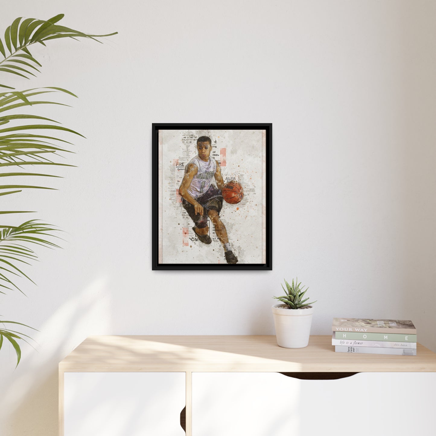 Basket Ball Matte Canvas, Black Frame