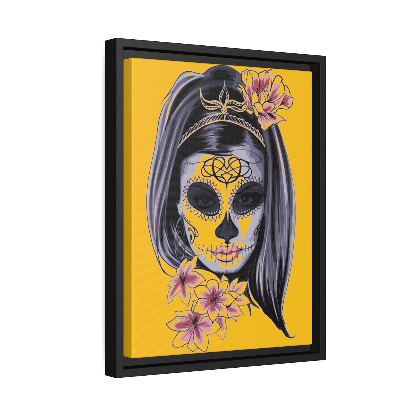 Lady Dead Mask Yellow Matte Canvas, Black Frame