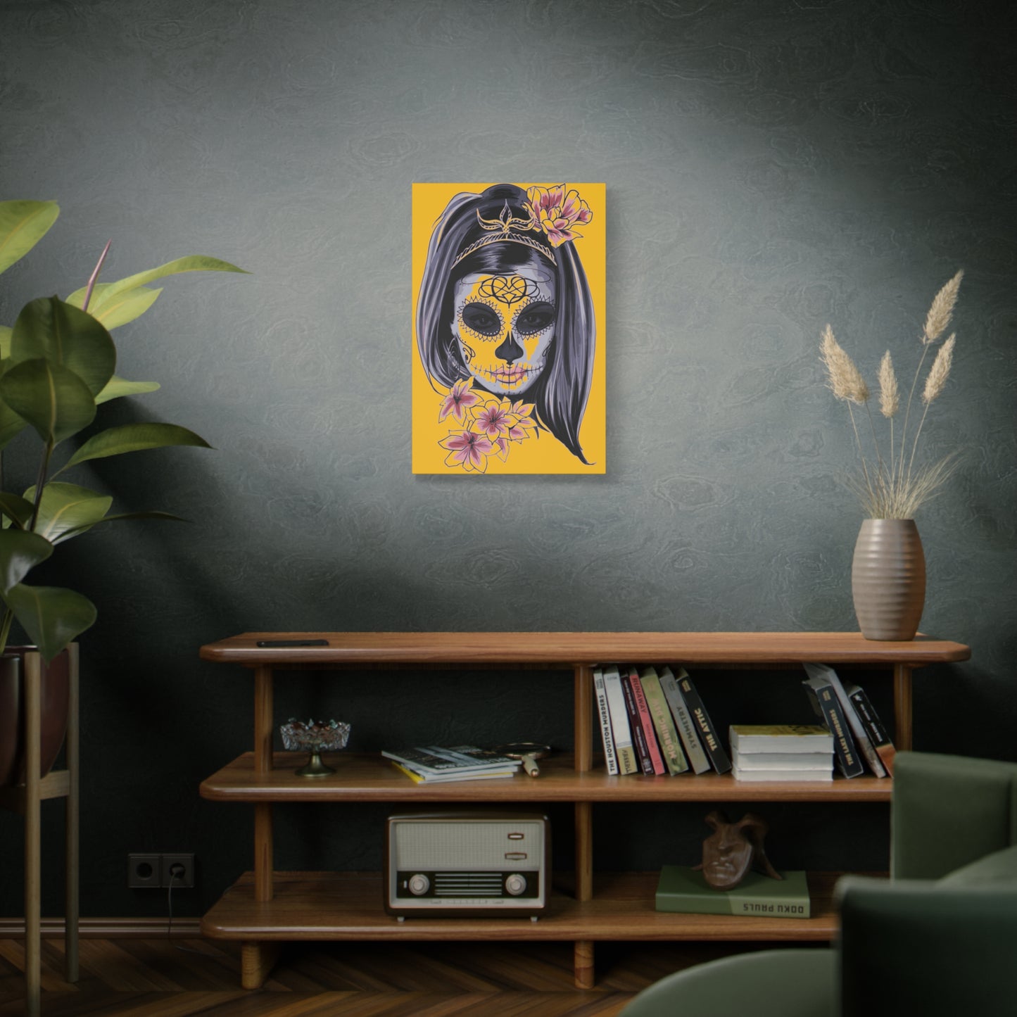 Lady Dead Mask Yellow Matte Canvas, Stretched, 1.25"