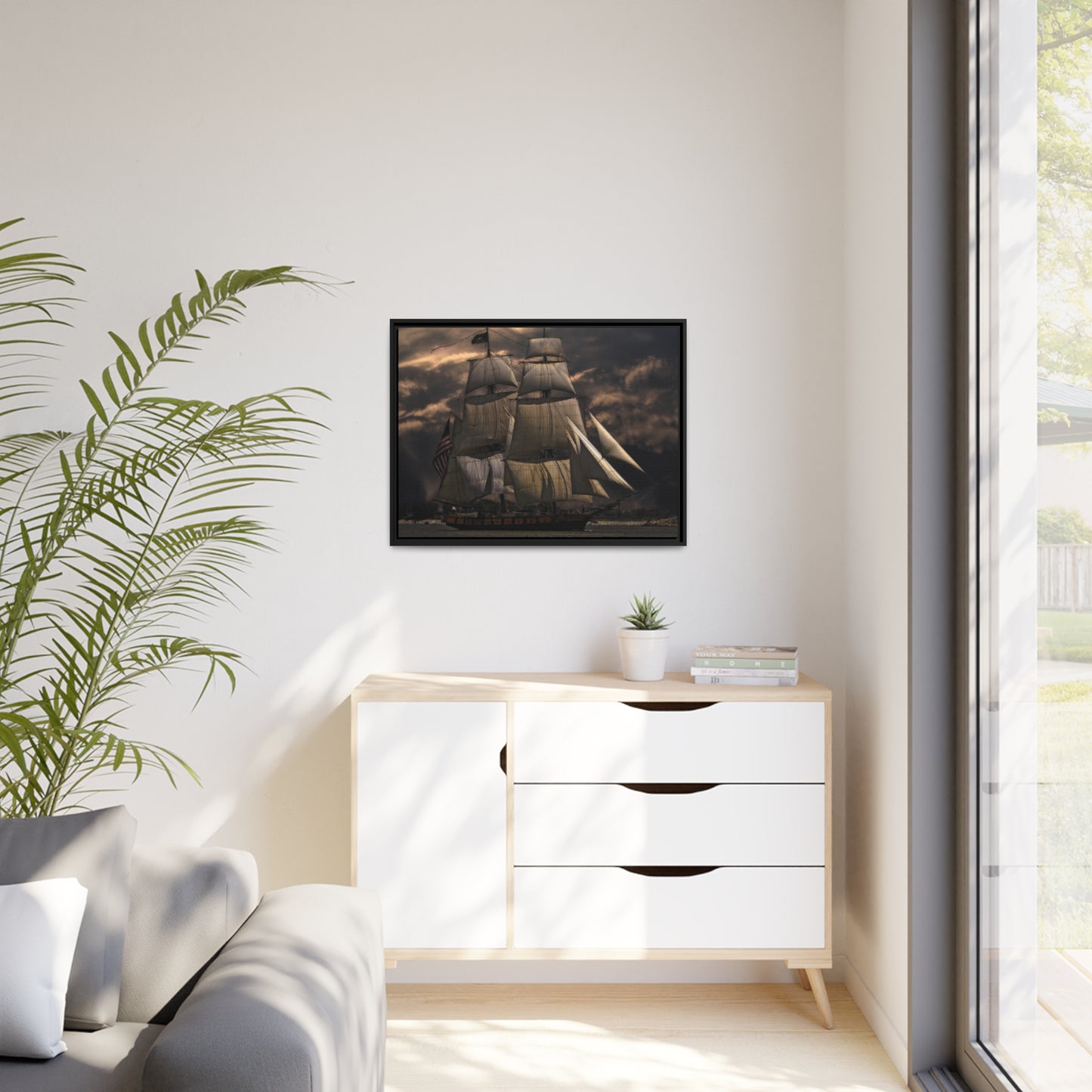 Sailing Ship Matte Canvas, Black Frame