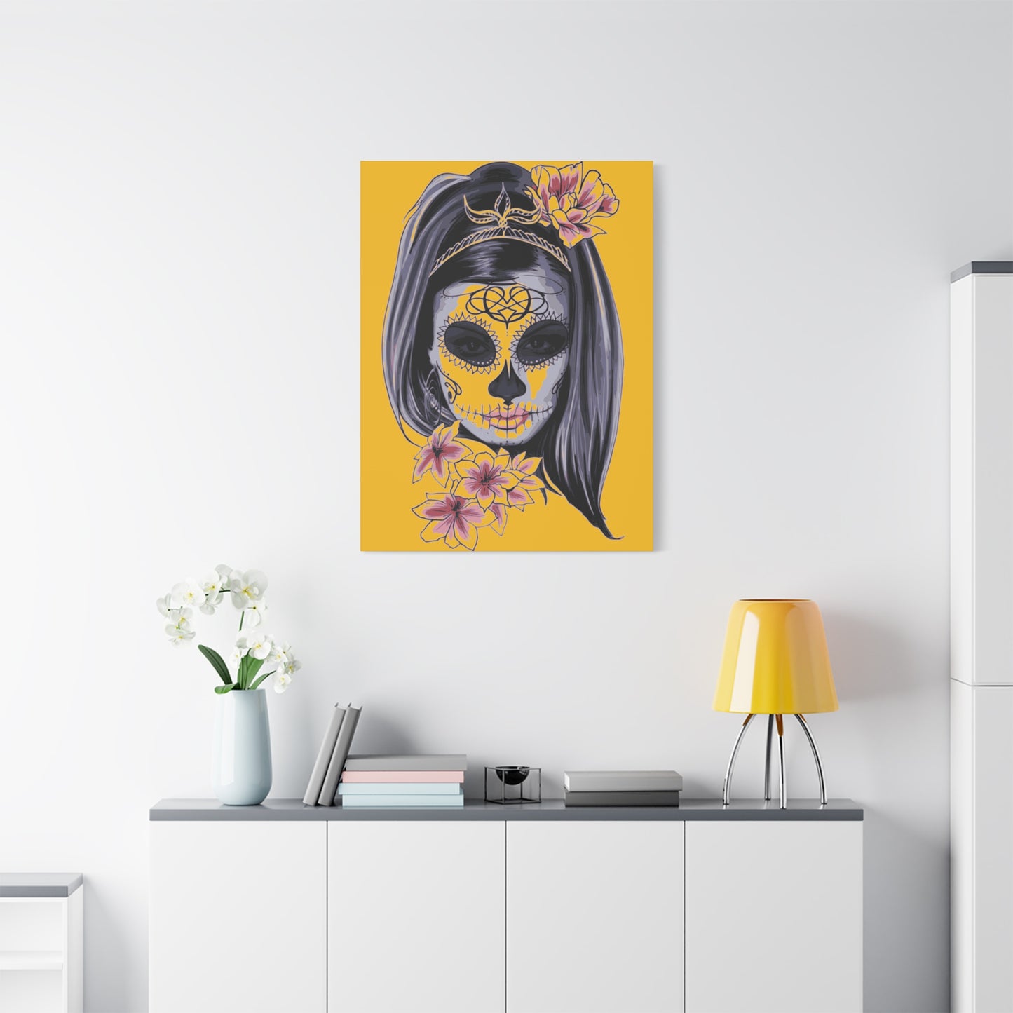 Lady Dead Mask Yellow Matte Canvas, Stretched, 1.25"