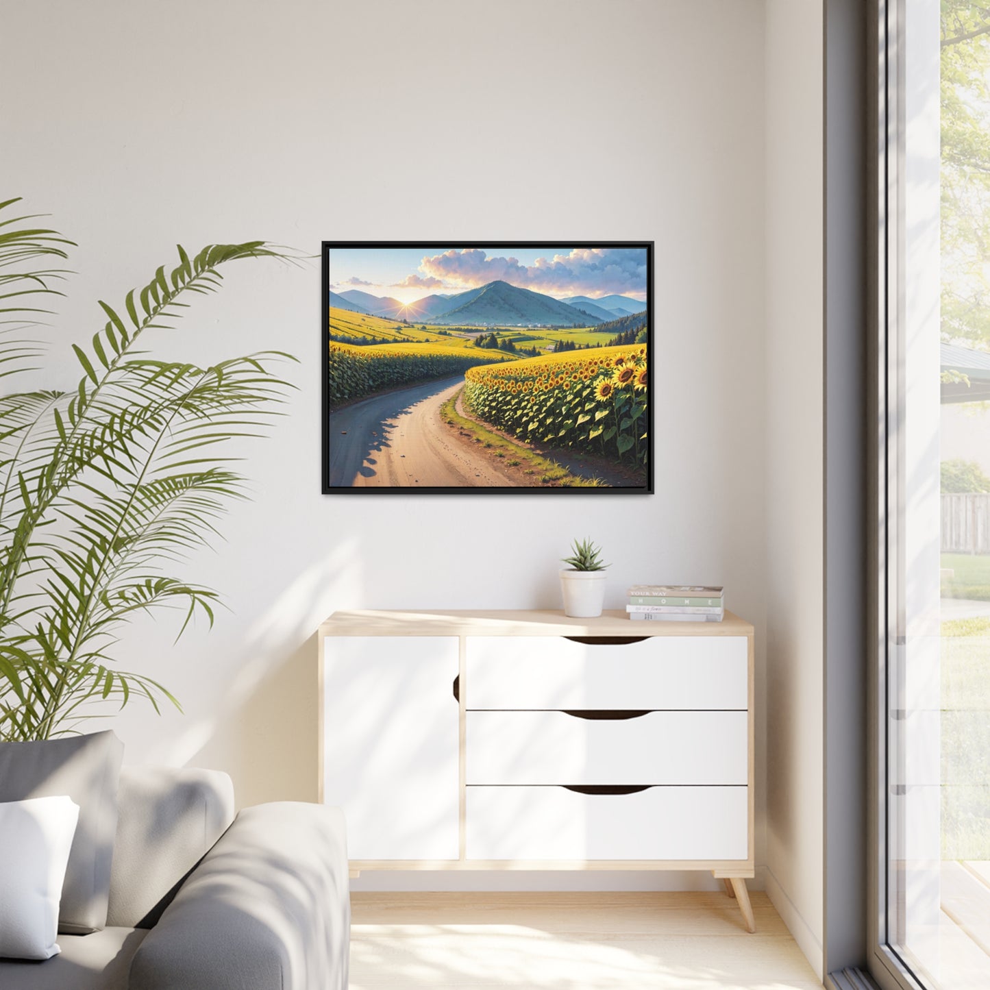 Sunflowers AI Gen Matte Canvas, Black Frame