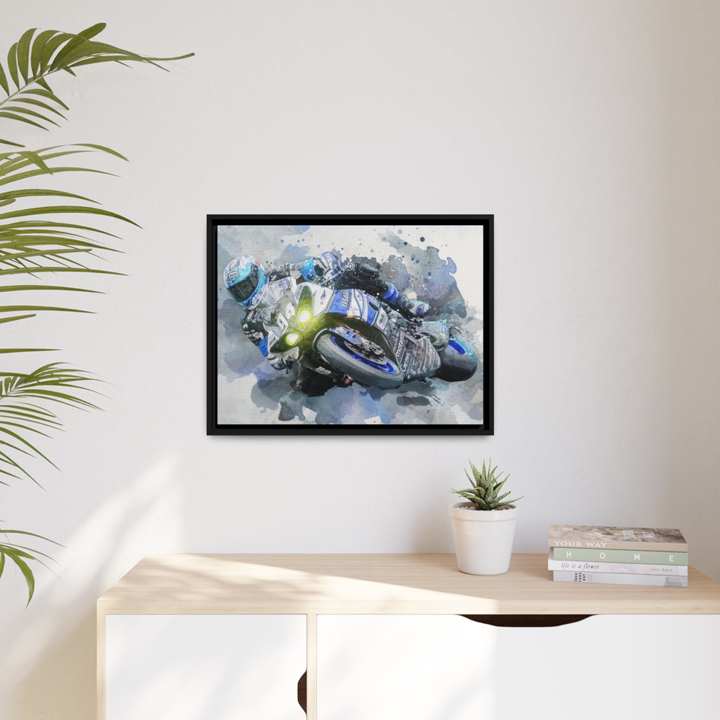 Motorcycle Race Matte Canvas, Black Frame