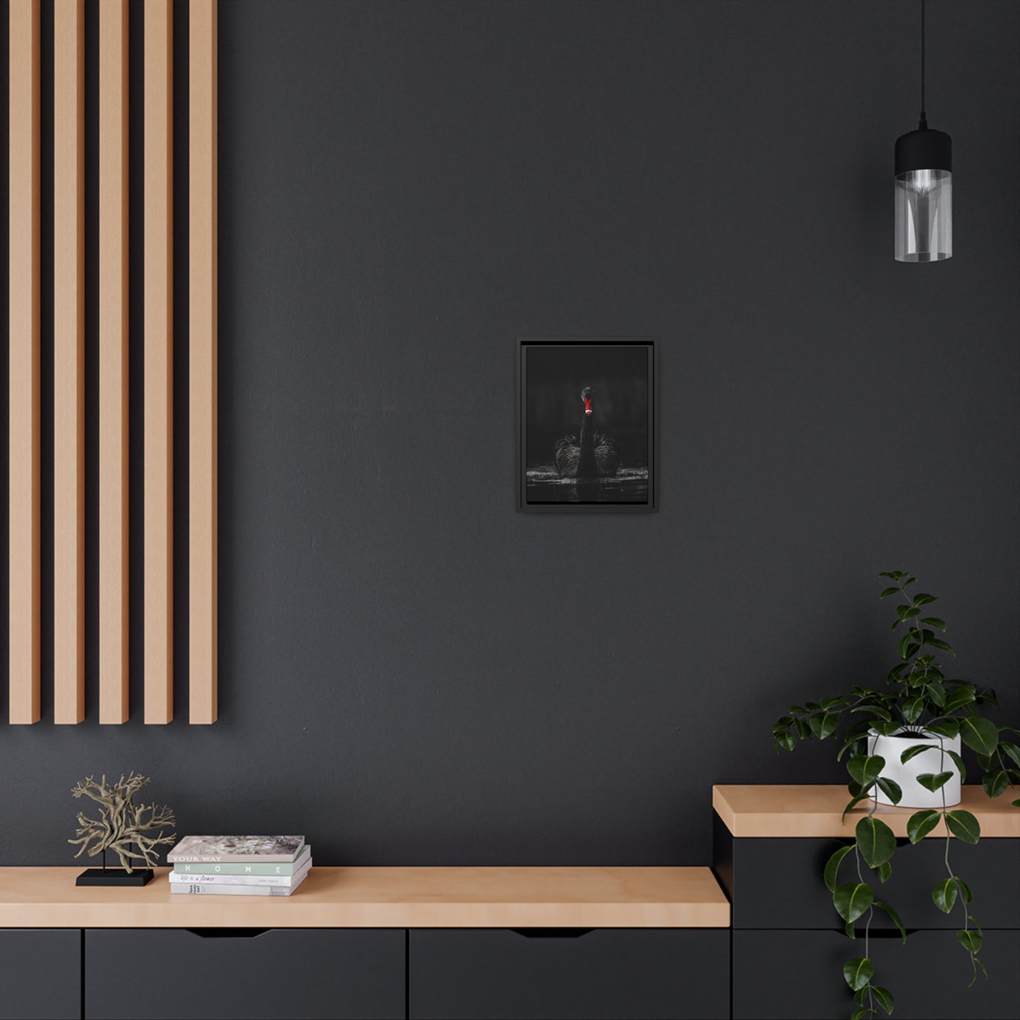 Black Swan Matte Canvas, Black Frame