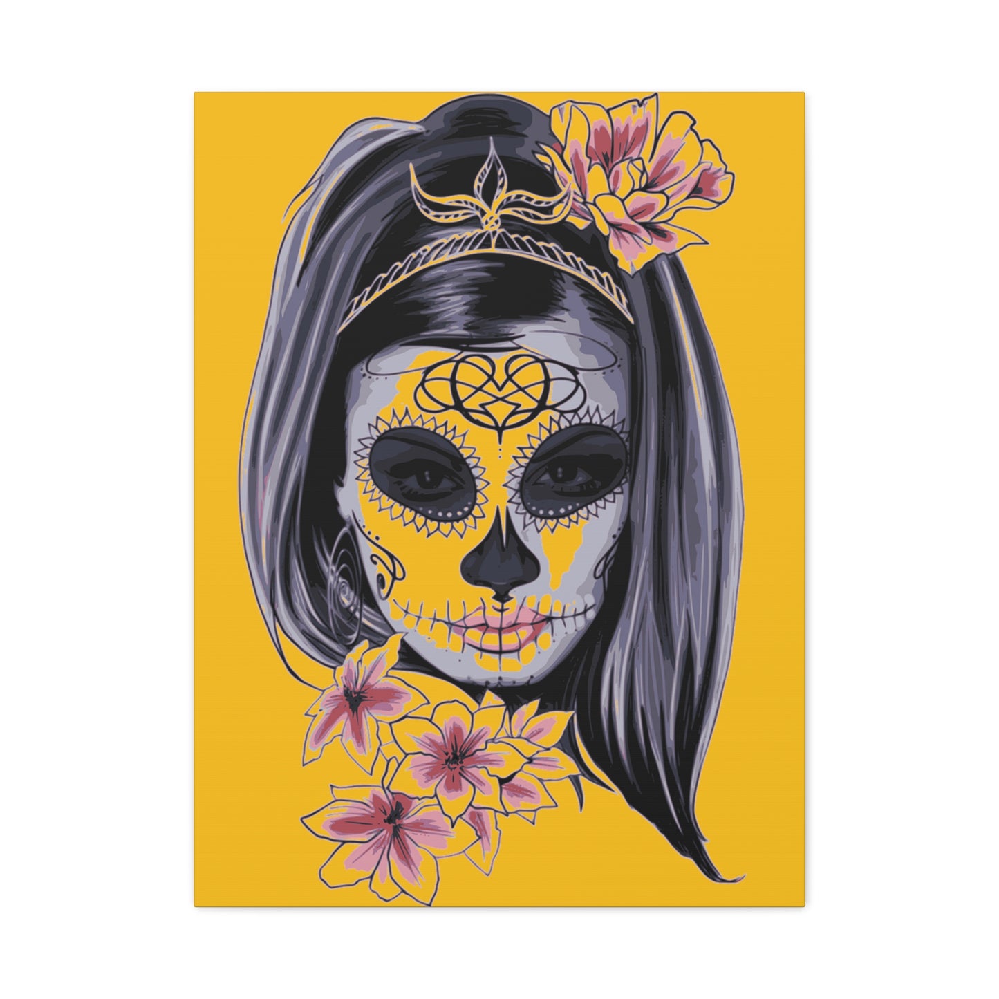 Lady Dead Mask Yellow Matte Canvas, Stretched, 1.25"