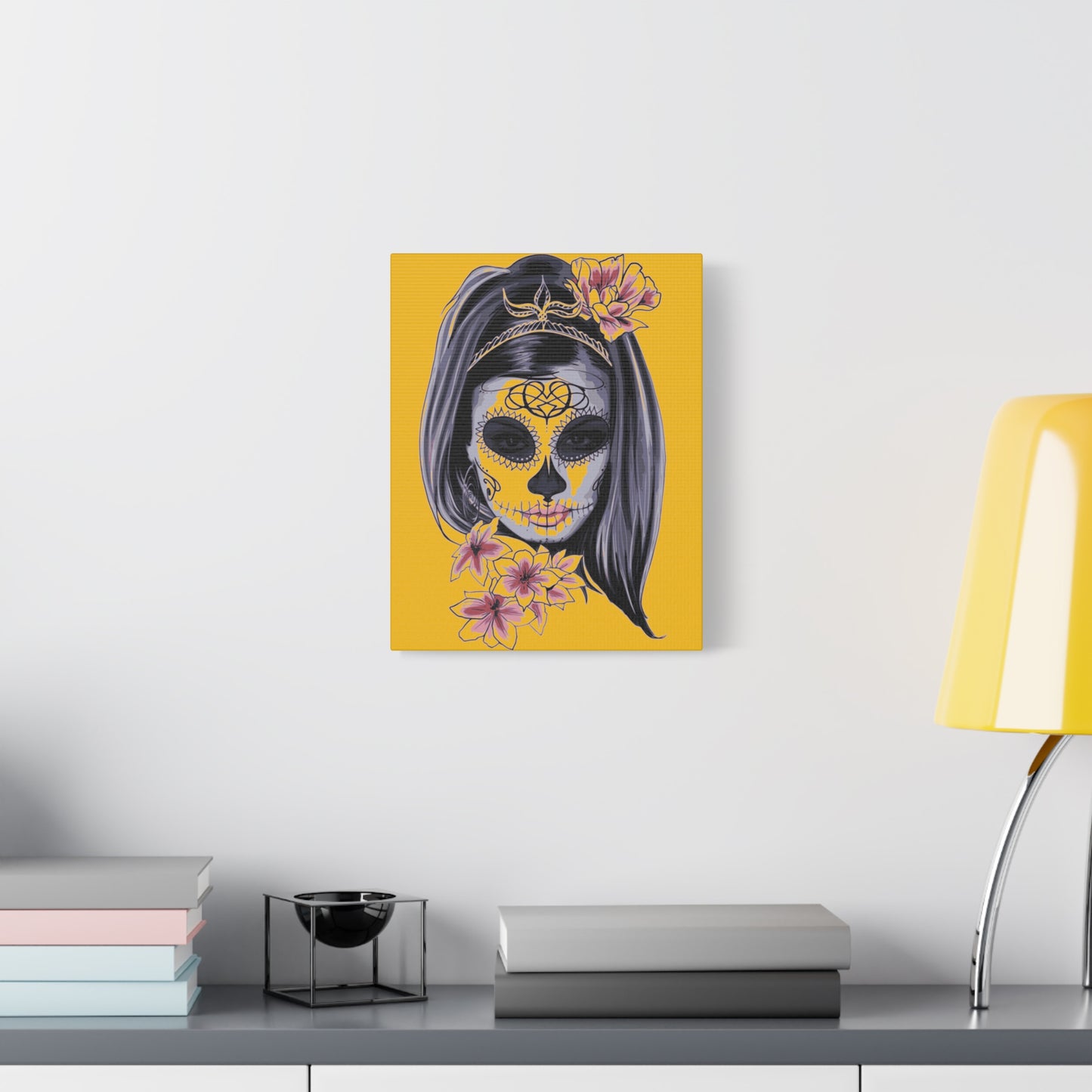 Lady Dead Mask Yellow Matte Canvas, Stretched, 1.25"