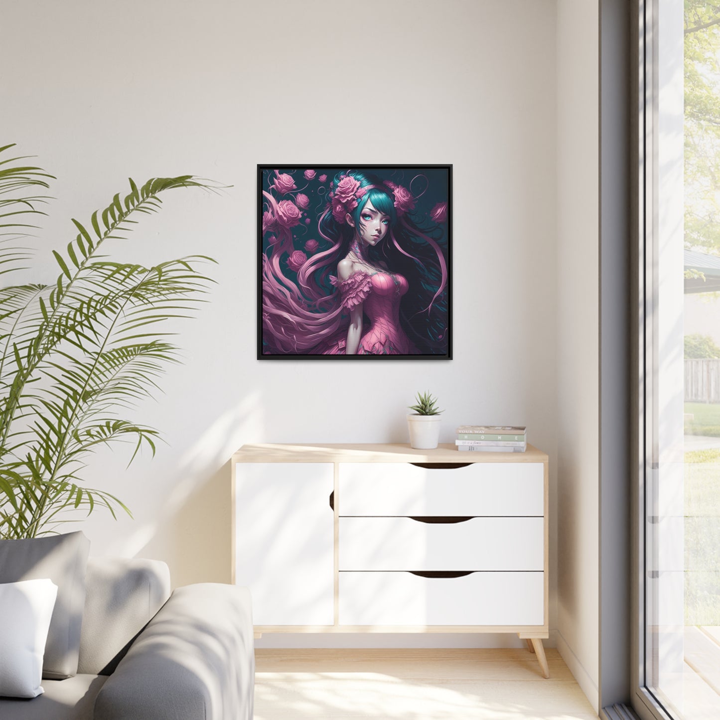 Lady Rose AI Gen Matte Canvas, Black Frame
