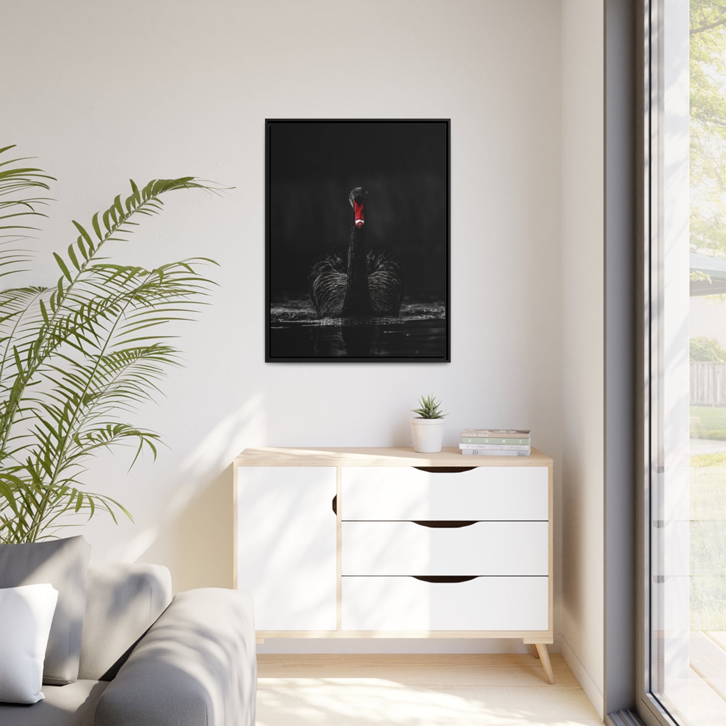 Black Swan Matte Canvas, Black Frame