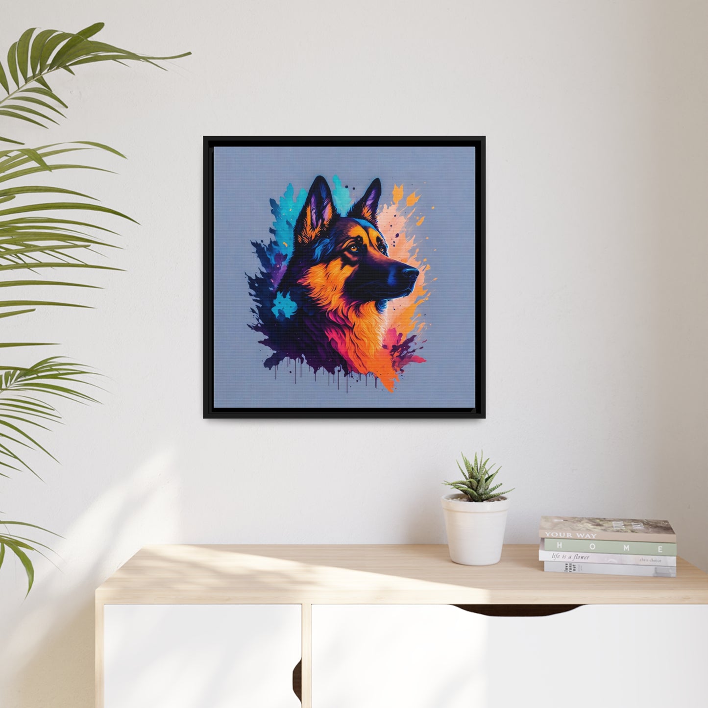 Shepherd Dog Matte Canvas, Black Frame