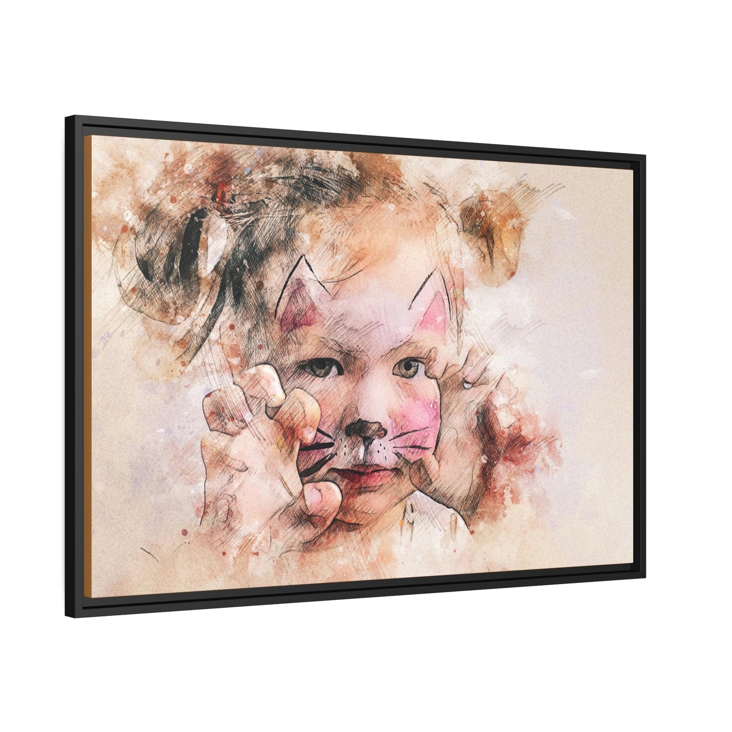 Baby Girl Cat Matte Canvas, Black Frame