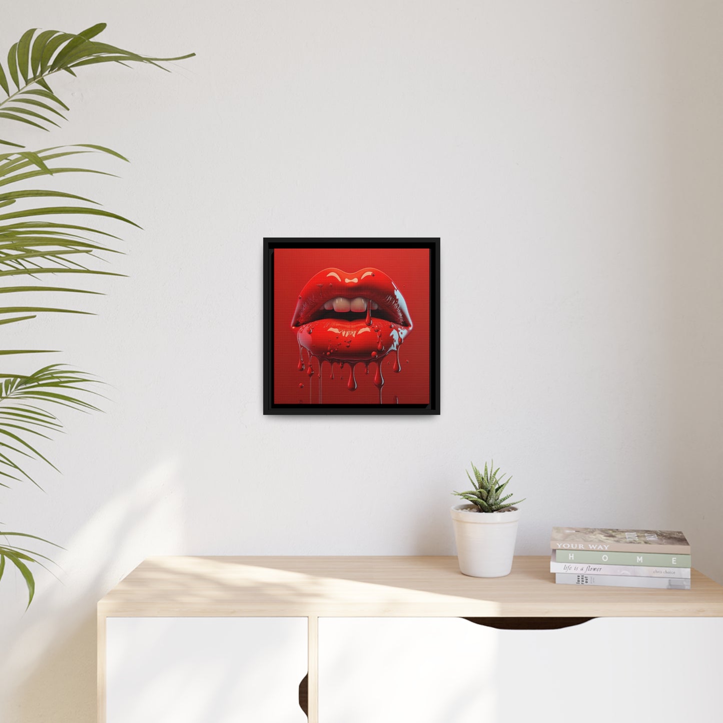 Bloody Lips Matte Canvas, Black Frame