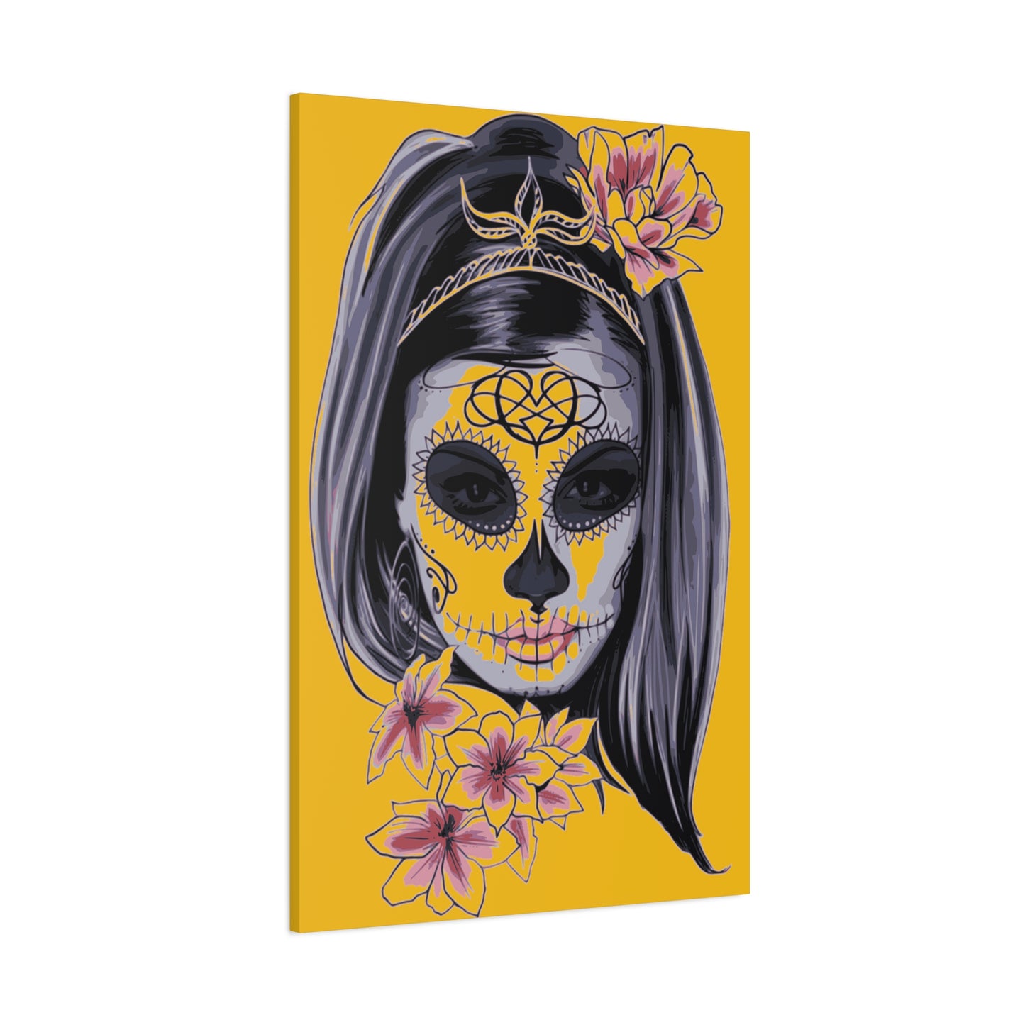 Lady Dead Mask Yellow Matte Canvas, Stretched, 1.25"