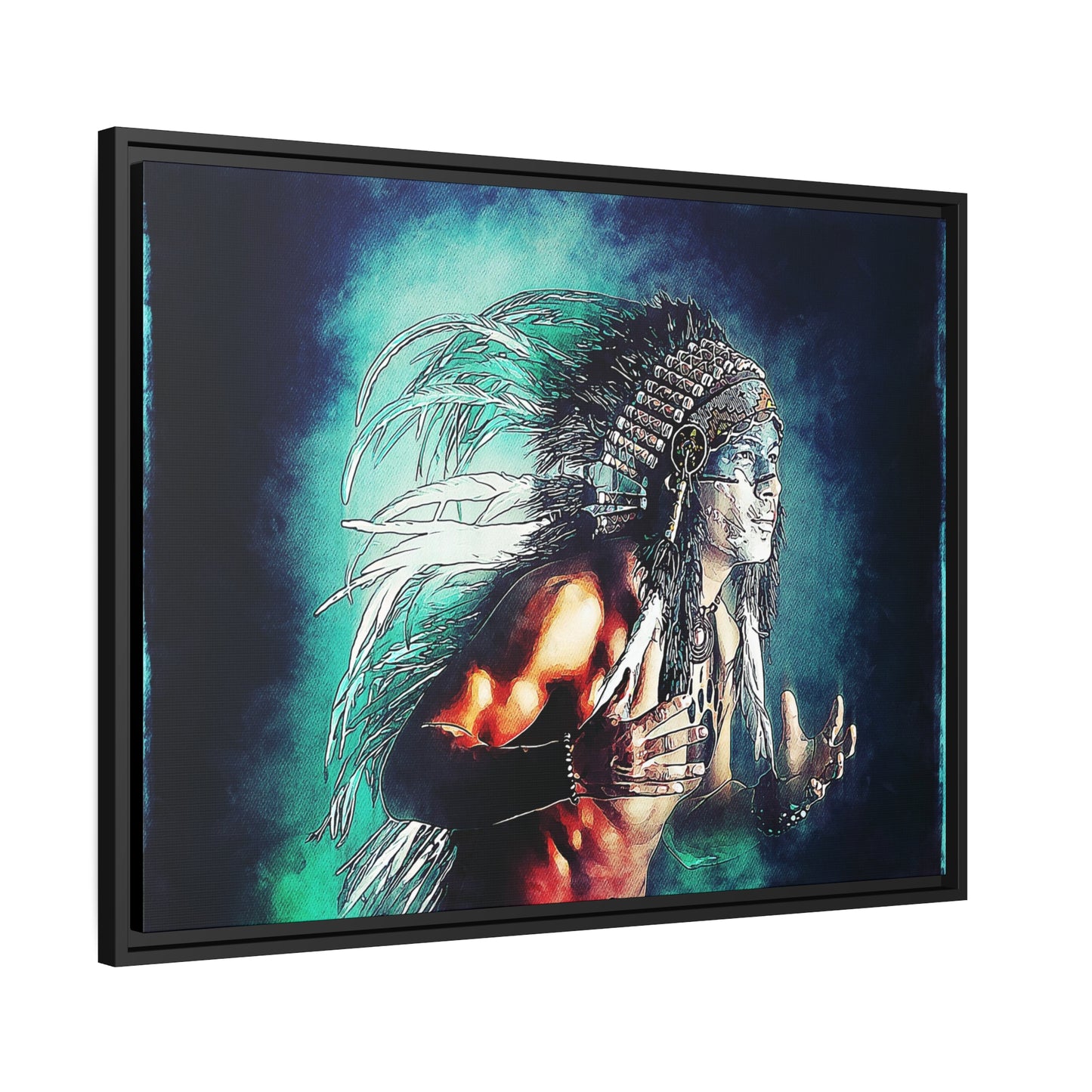 First Nation Man Matte Canvas, Black Frame