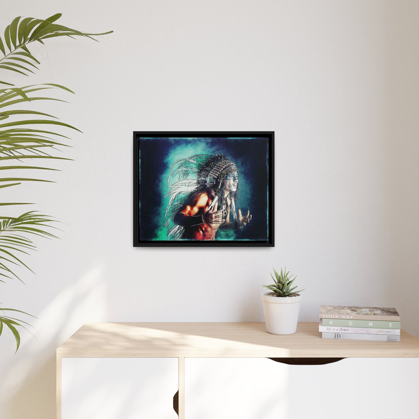 First Nation Man Matte Canvas, Black Frame
