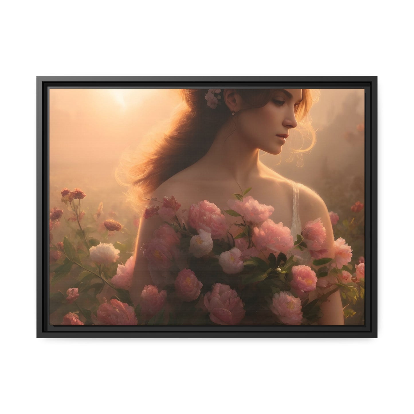 Women Roses Matte Canvas, Black Frame