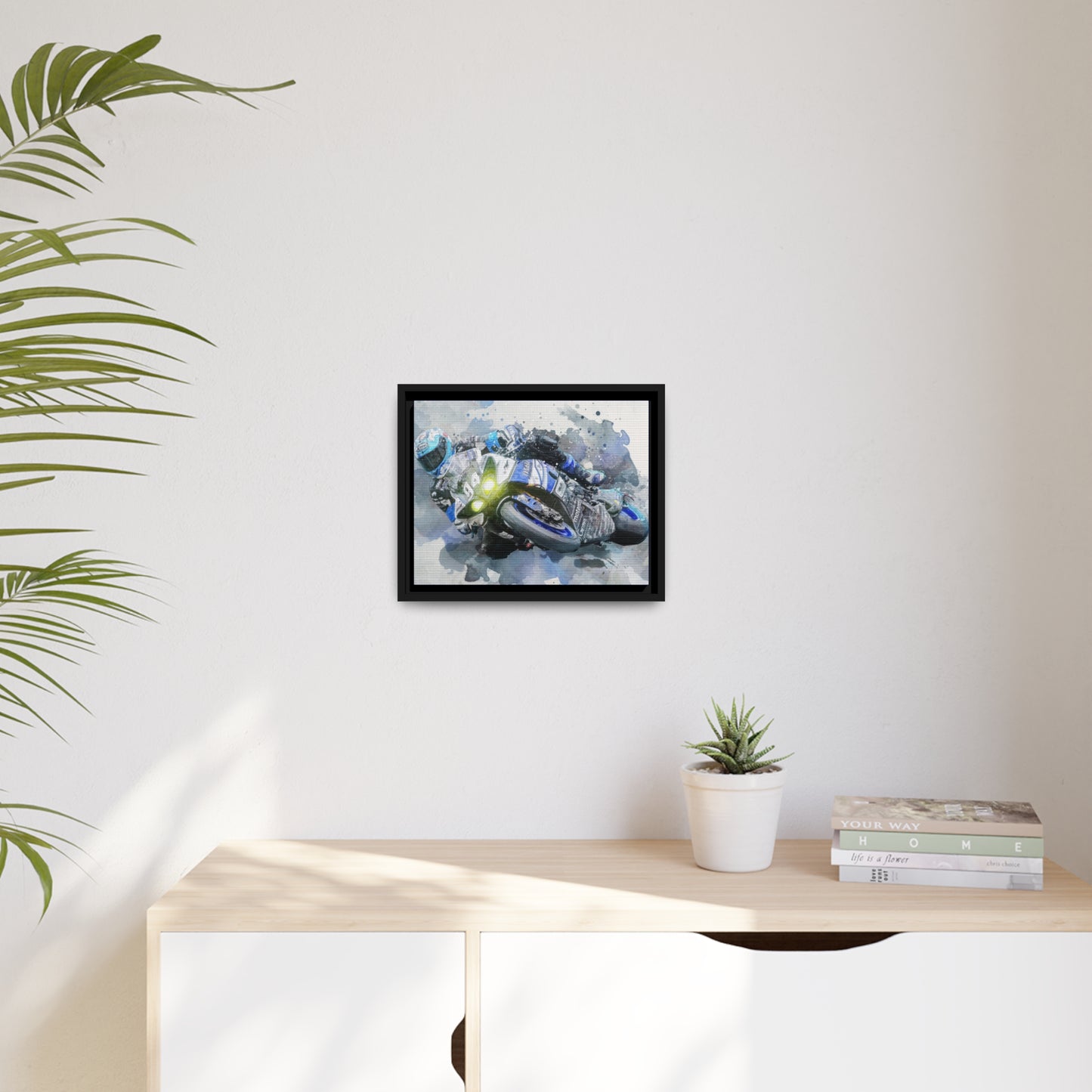 Motorcycle Race Matte Canvas, Black Frame