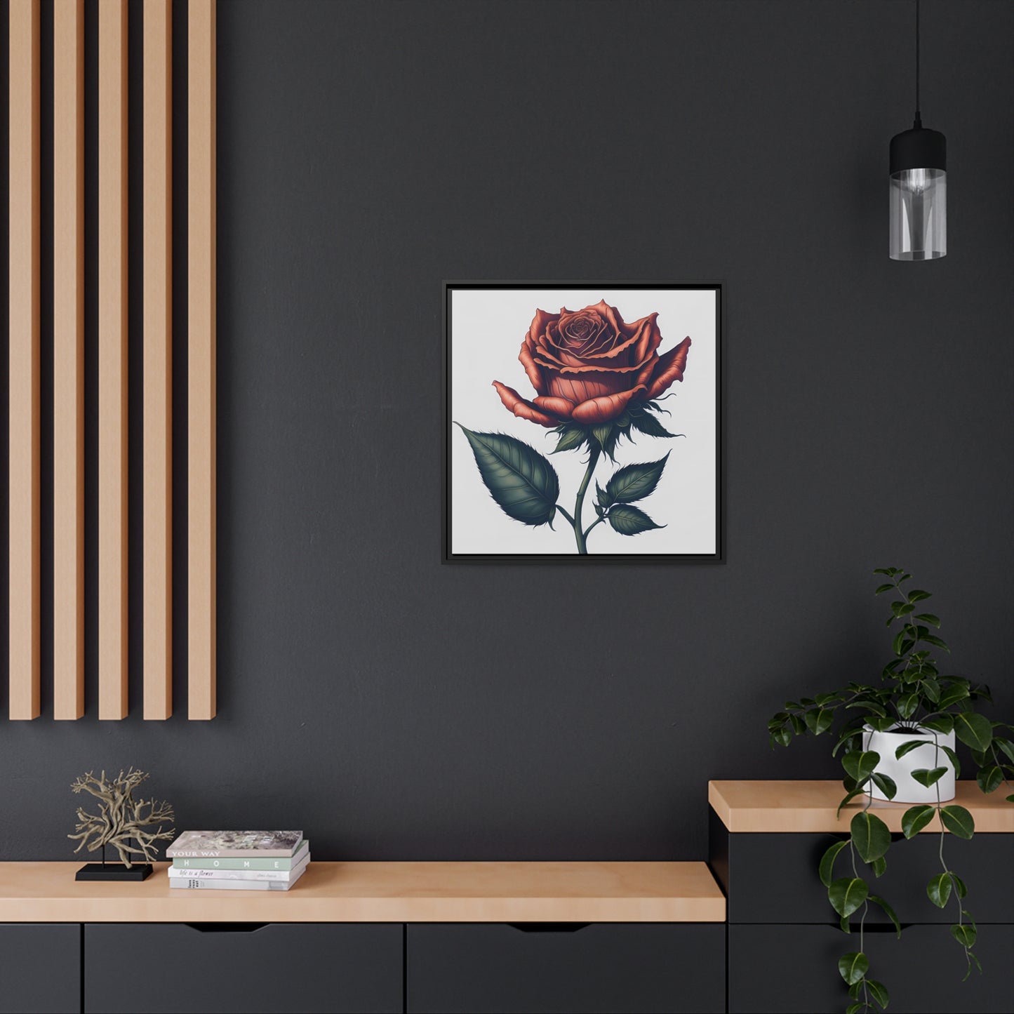 Rose AI Gen Matte Canvas, Black Frame
