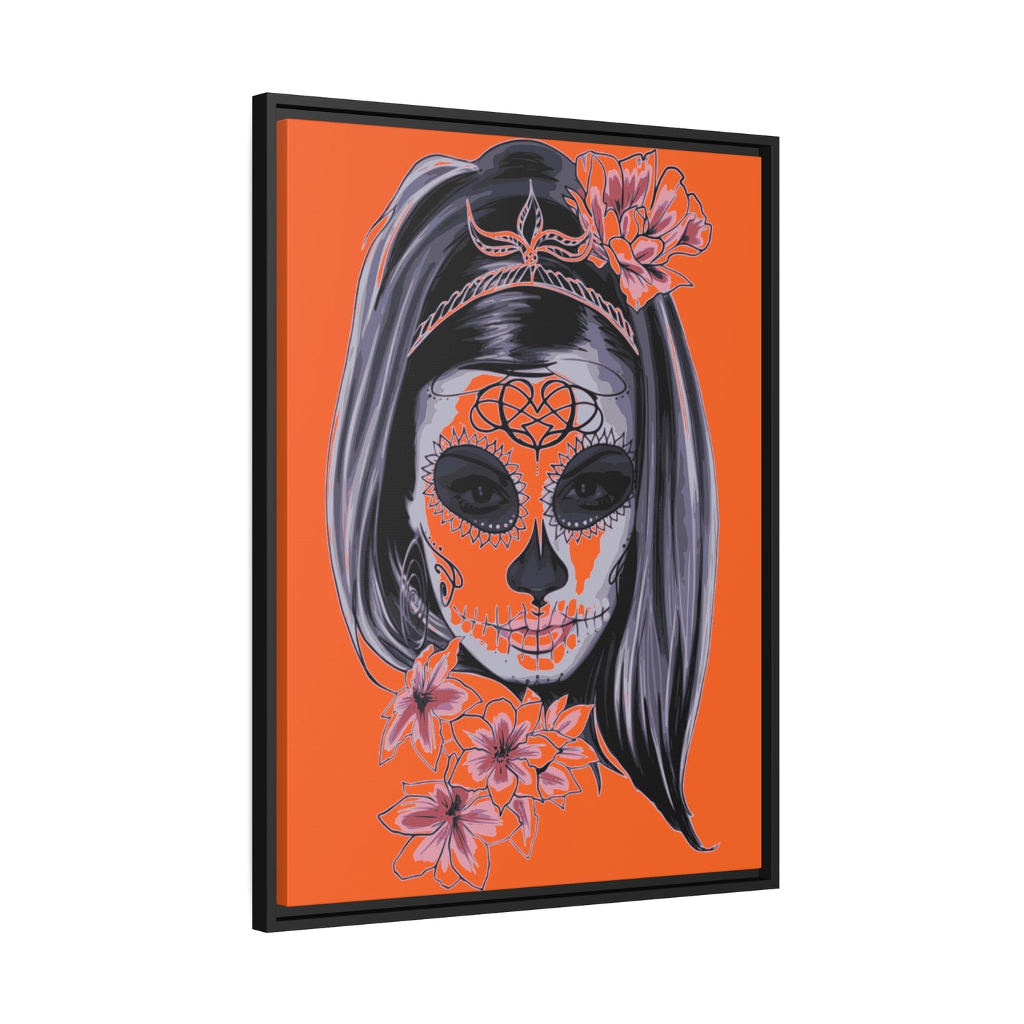 Lady Dead Mask Orange Matte Canvas, Black Frame