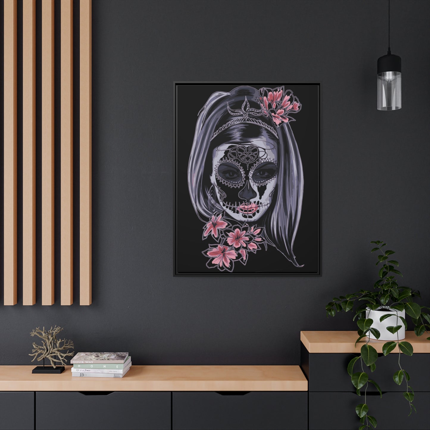 Lady Dead Mask Black Matte Canvas, Black Frame