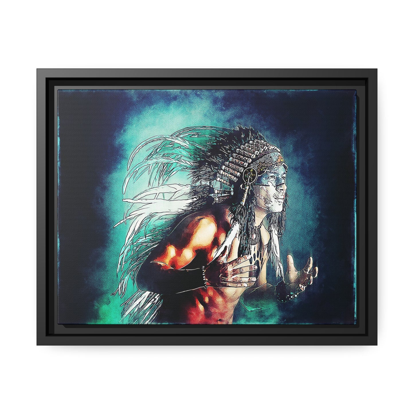 First Nation Man Matte Canvas, Black Frame