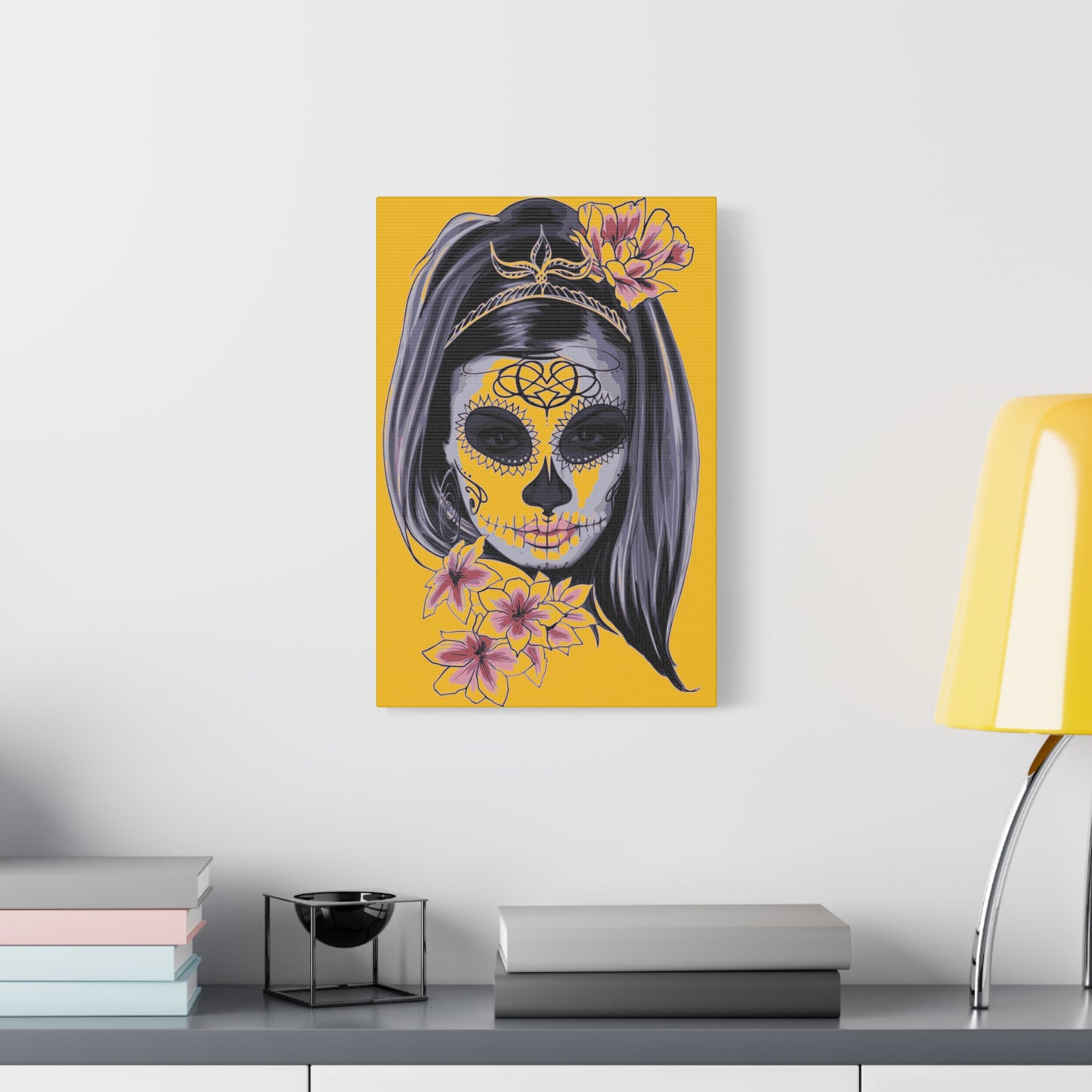 Lady Dead Mask Yellow Matte Canvas, Stretched, 1.25"