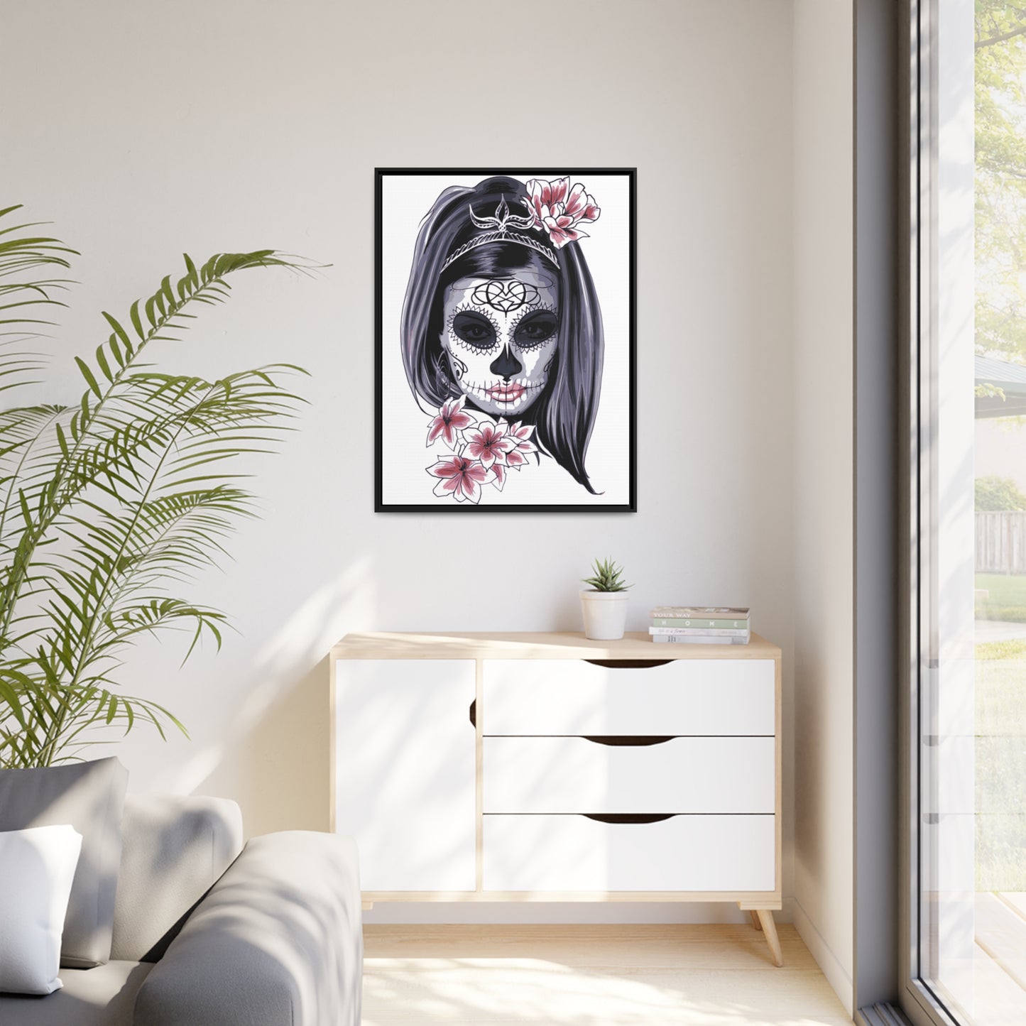 Lady Dead Mask White Matte Canvas, Black Frame