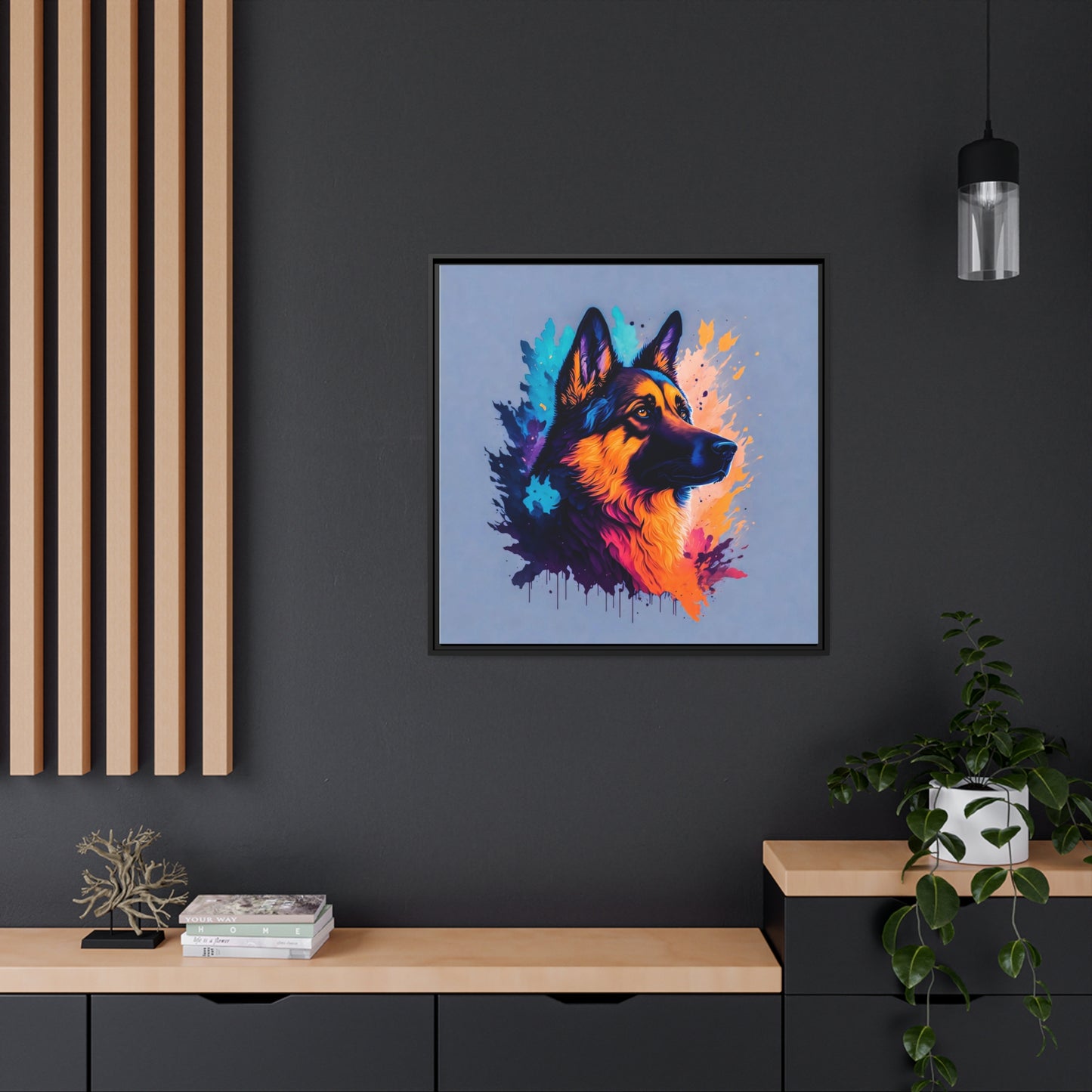Shepherd Dog Matte Canvas, Black Frame