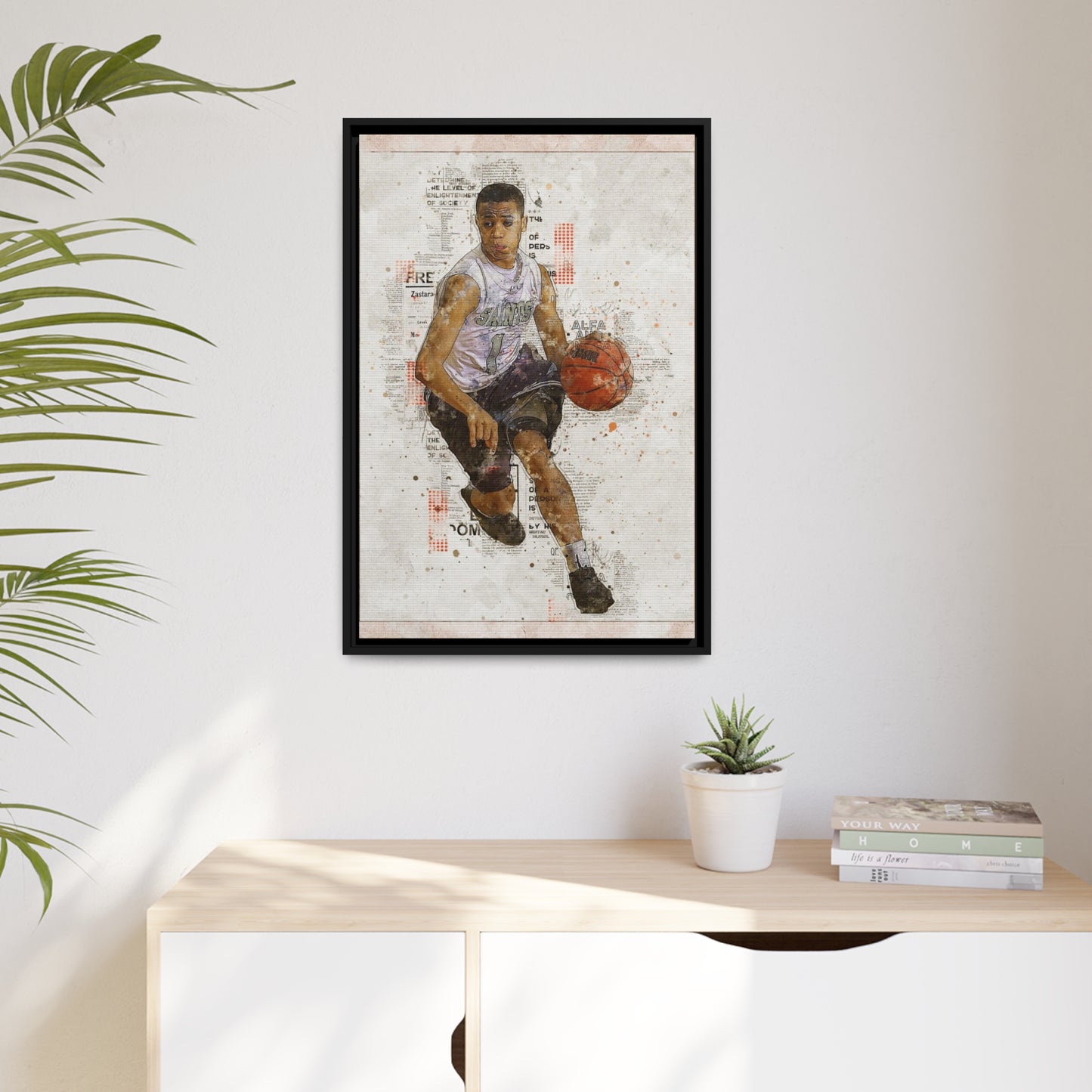Basket Ball Matte Canvas, Black Frame