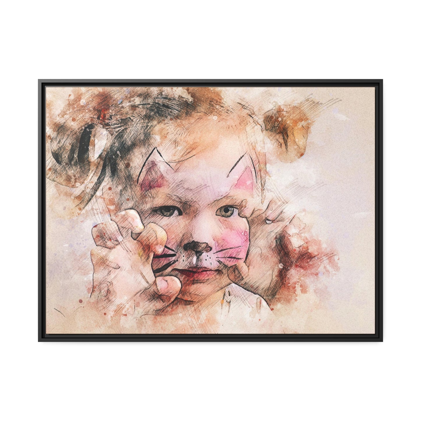 Baby Girl Cat Matte Canvas, Black Frame