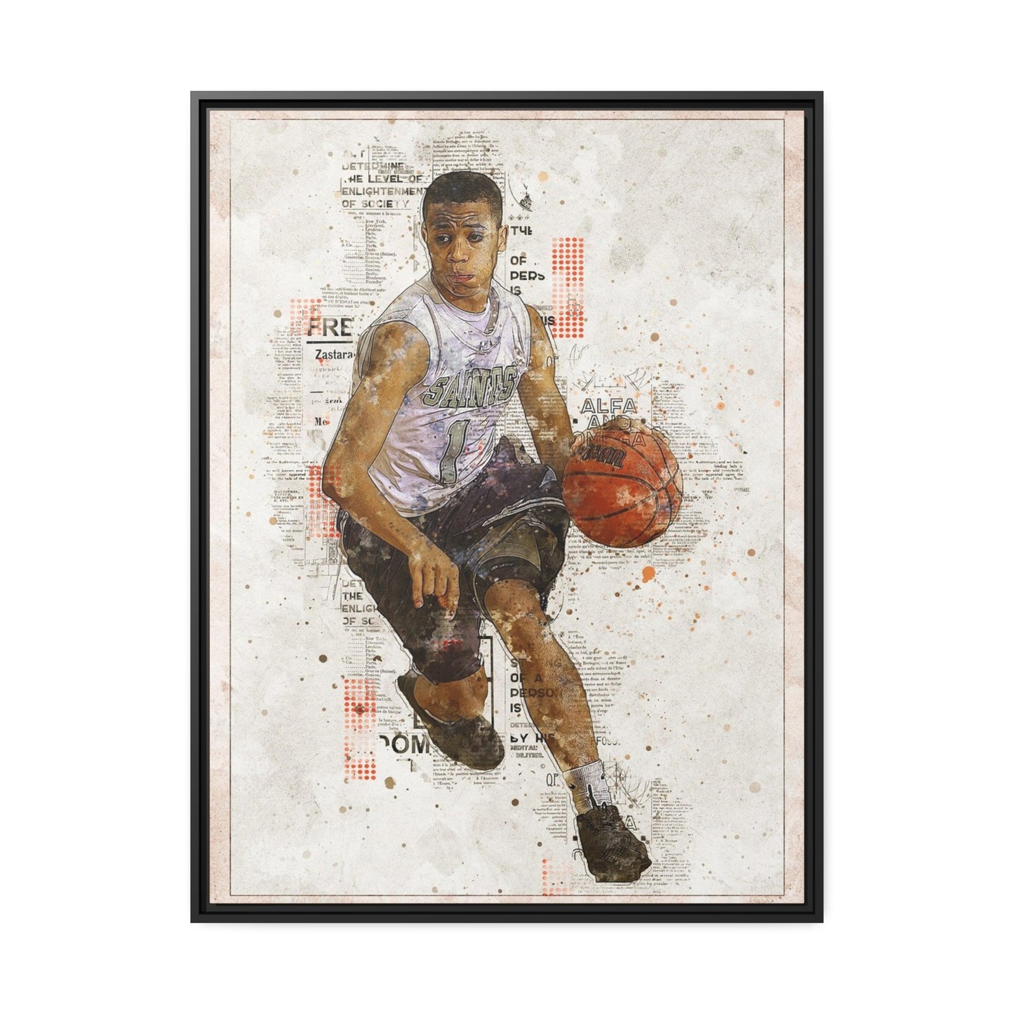 Basket Ball Matte Canvas, Black Frame