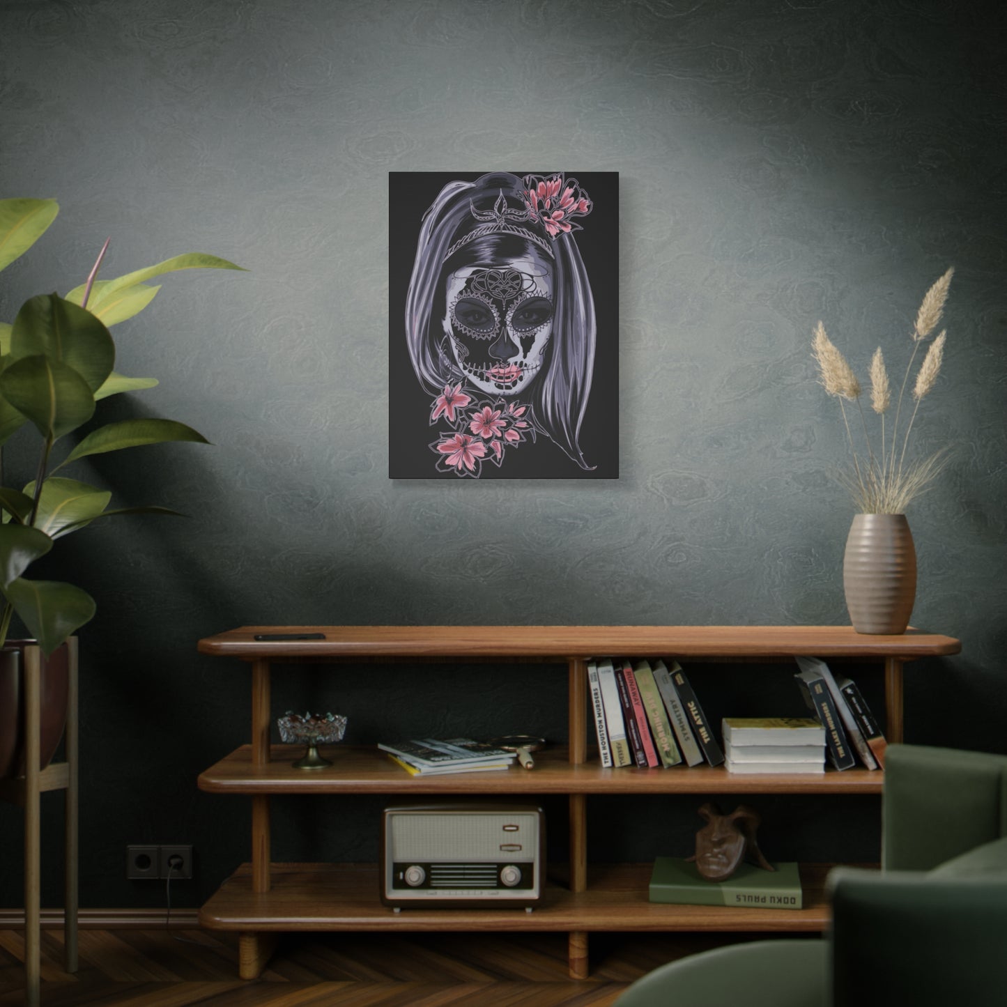 Lady Dead Mask Black Matte Canvas, Stretched, 1.25"