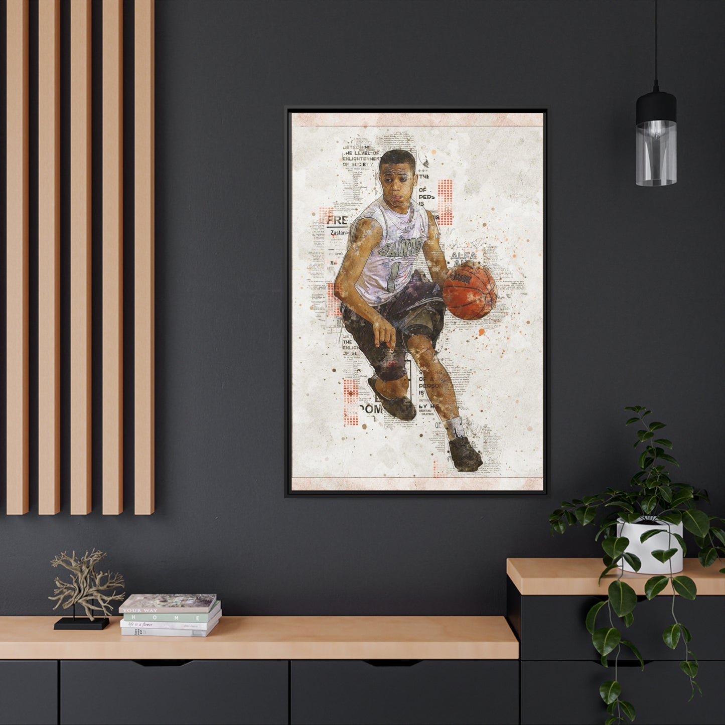 Basket Ball Matte Canvas, Black Frame