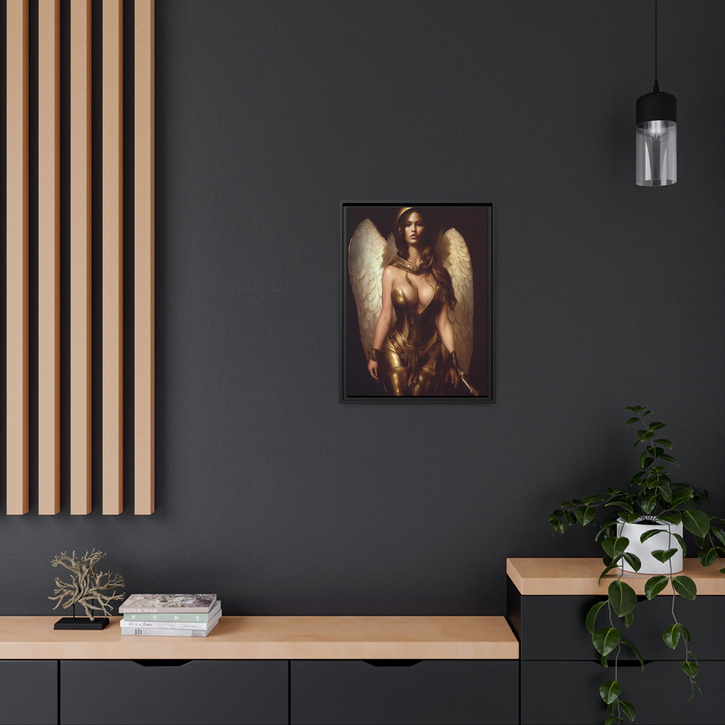 Woman Angel Warrior Matte Canvas, Black Frame